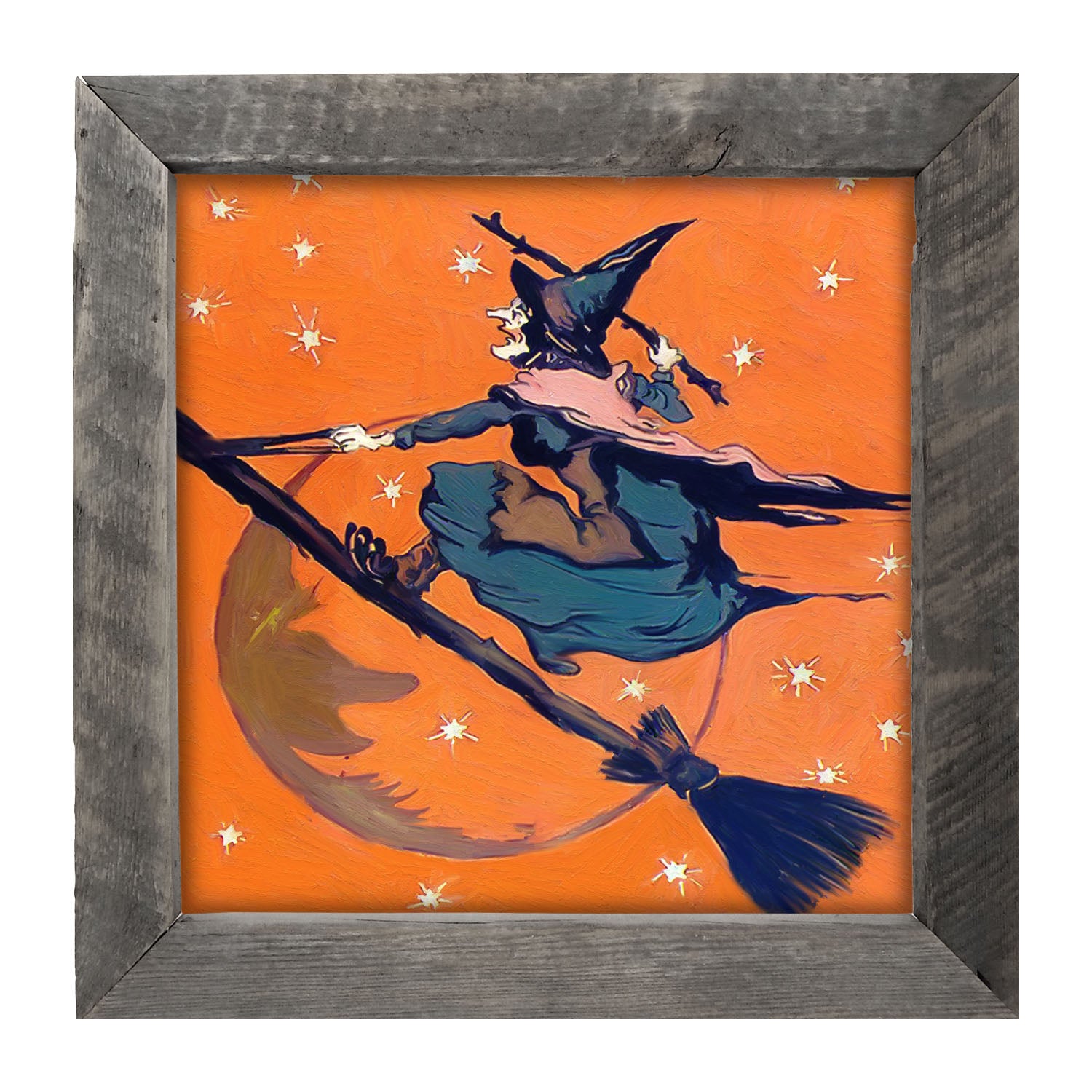 Vintage Witch on a Broom - Framed art