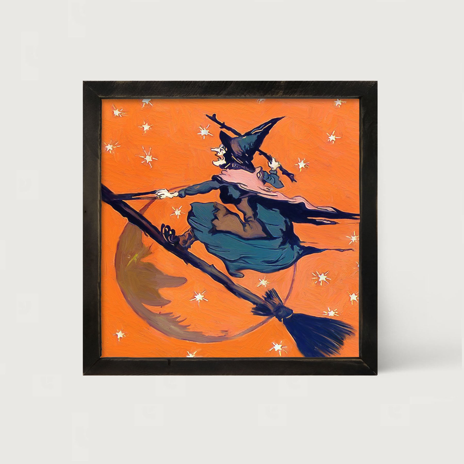 Vintage Witch on a Broom - Framed art