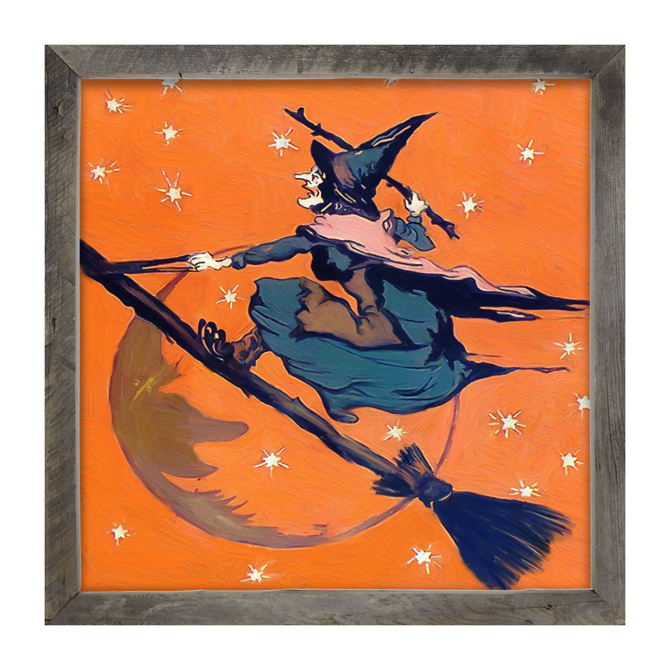 Vintage Witch on a Broom - Framed art