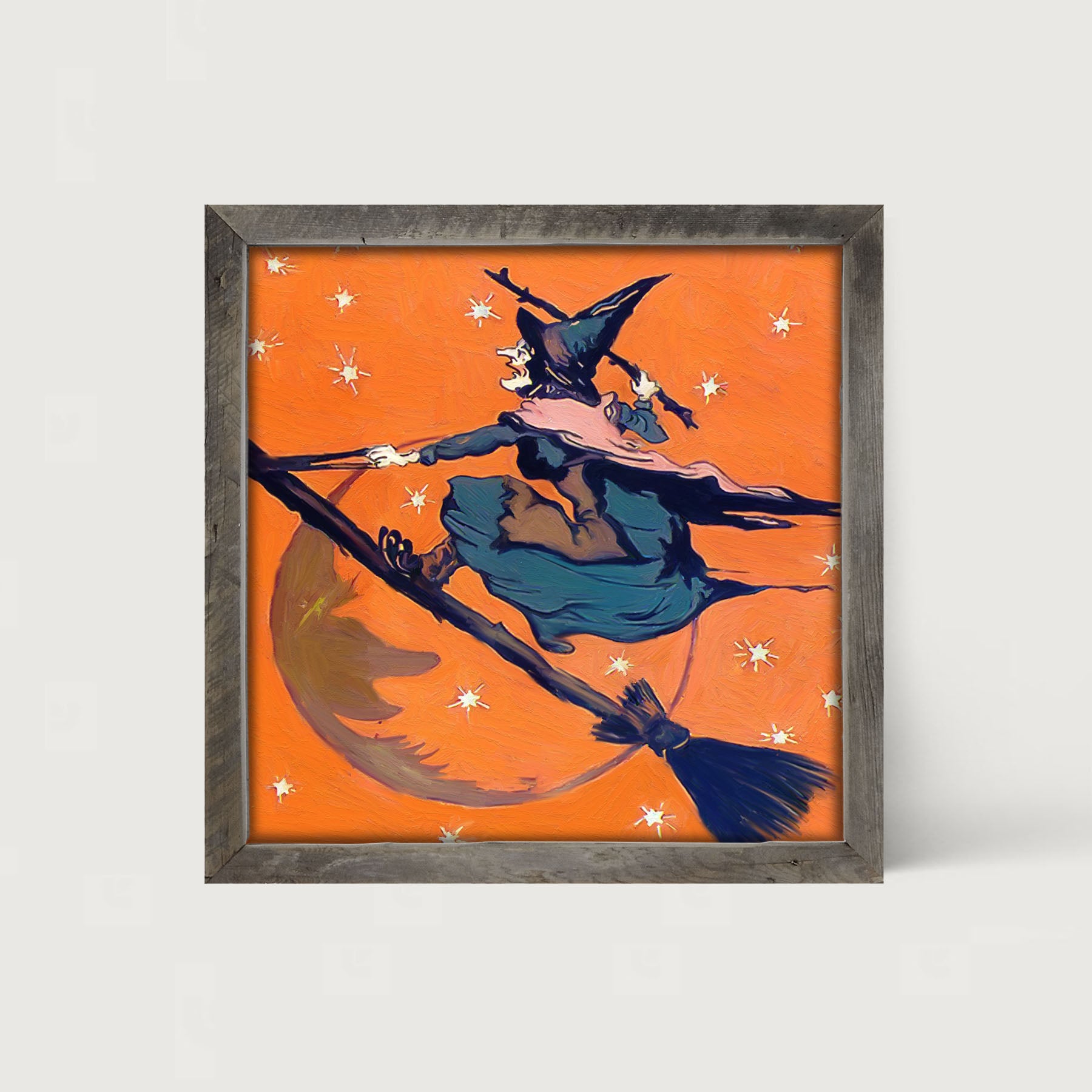Vintage Witch on a Broom - Framed art