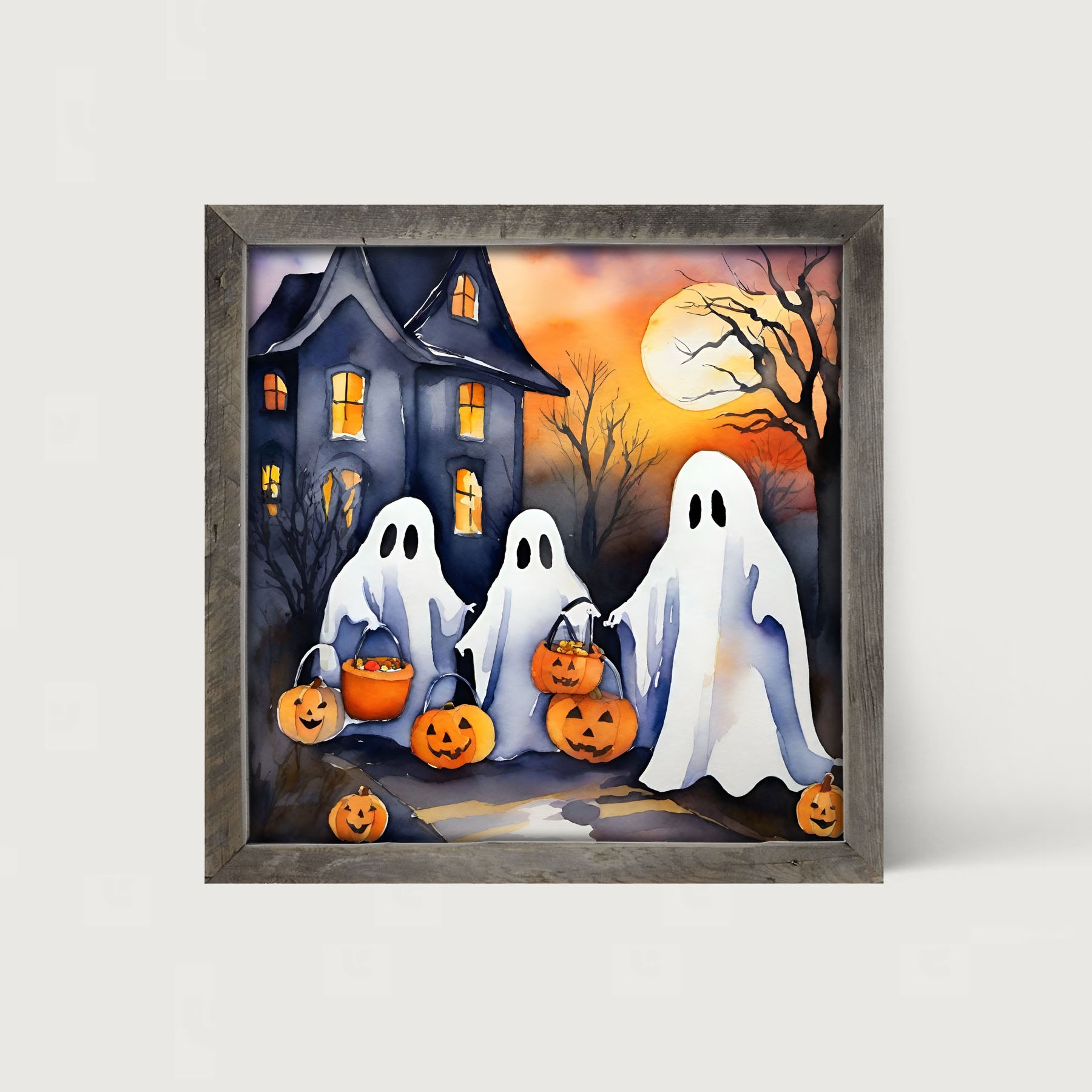 Trick or treating ghosts - Framed art