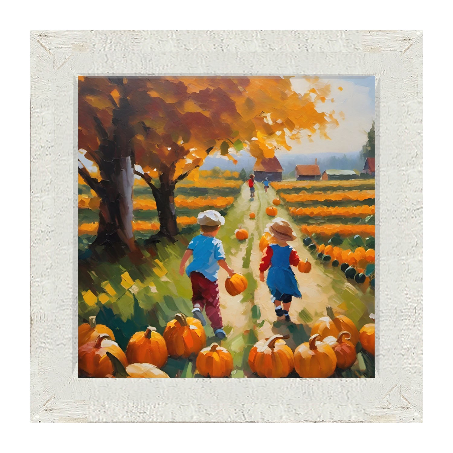 Kids picking their pumpkins - Framed art