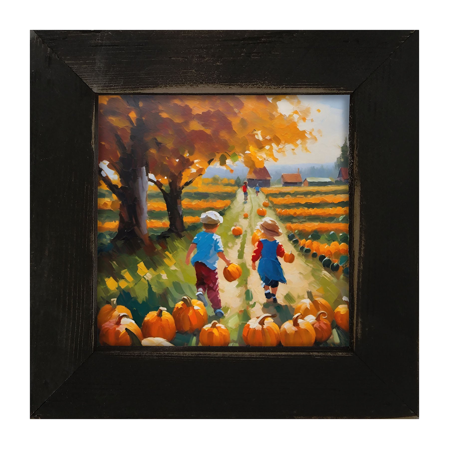 Kids picking their pumpkins - Framed art