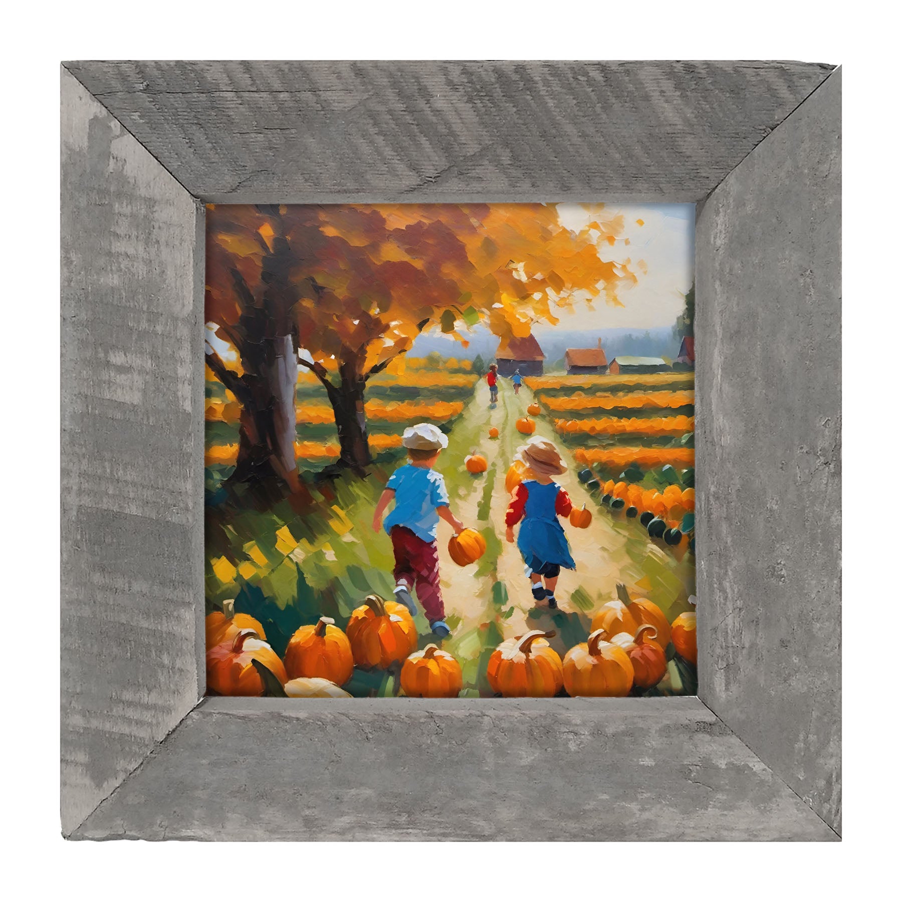 Kids picking their pumpkins - Framed art