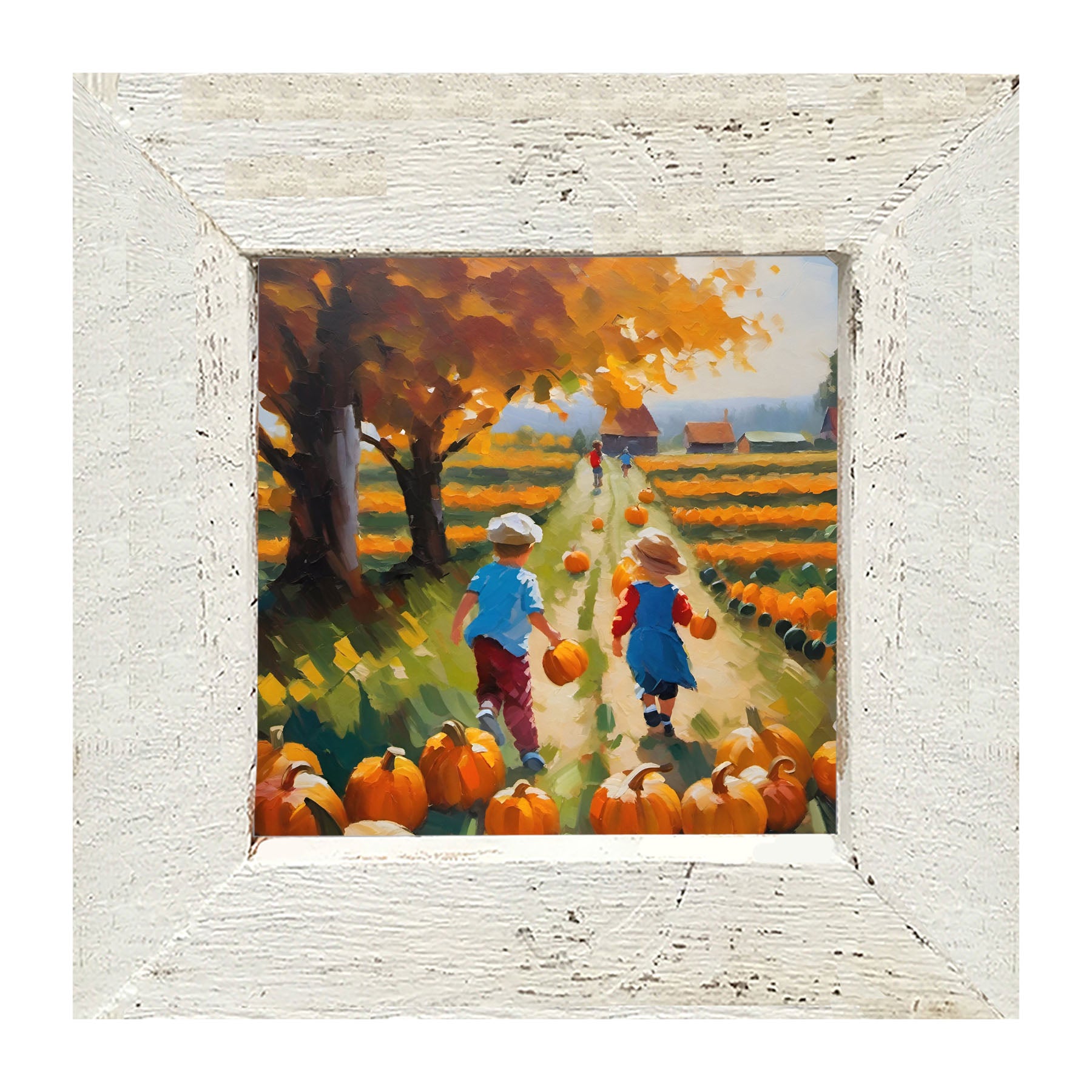 Kids picking their pumpkins - Framed art