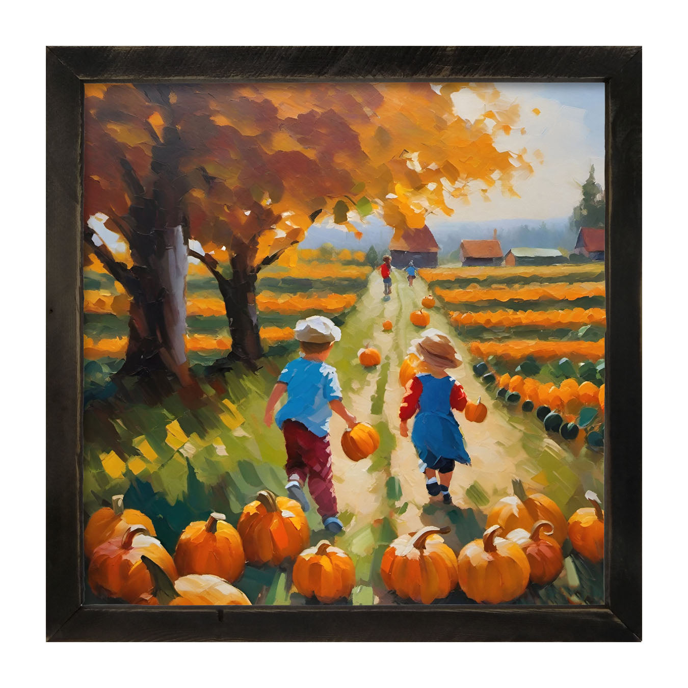 Kids picking their pumpkins - Framed art