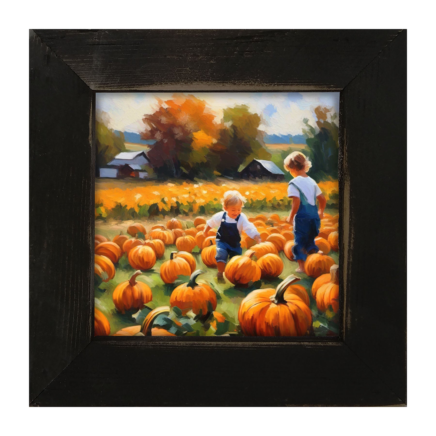 Kids in pumpkin patch - Framed art