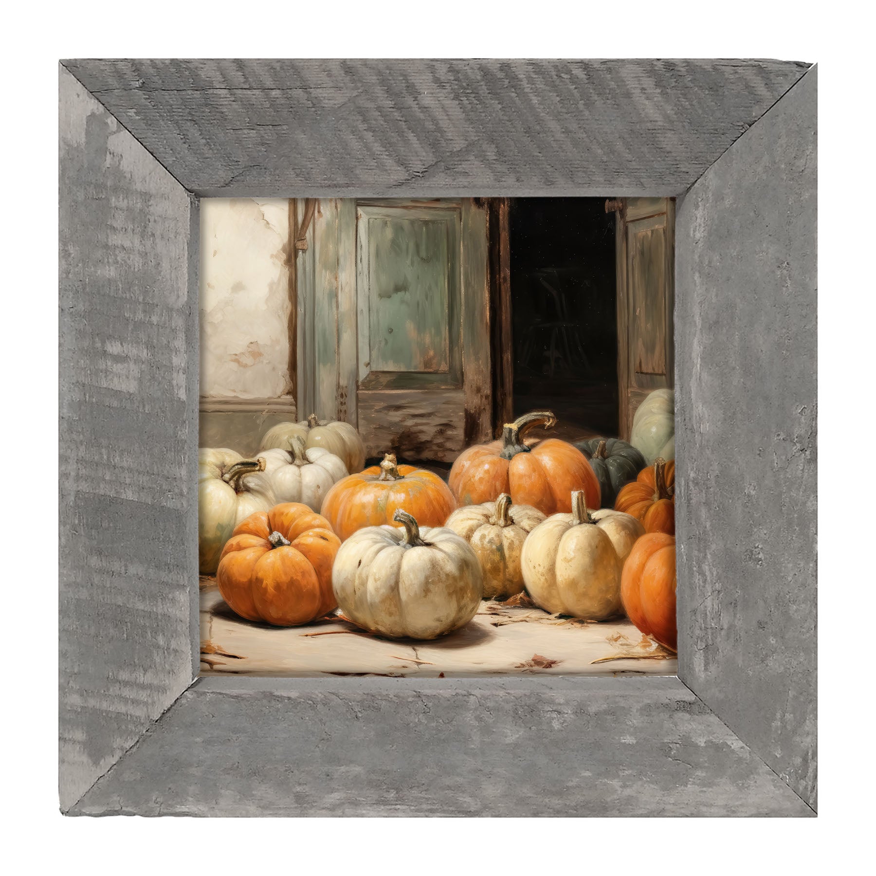 Pumpkins in a doorway - Framed art