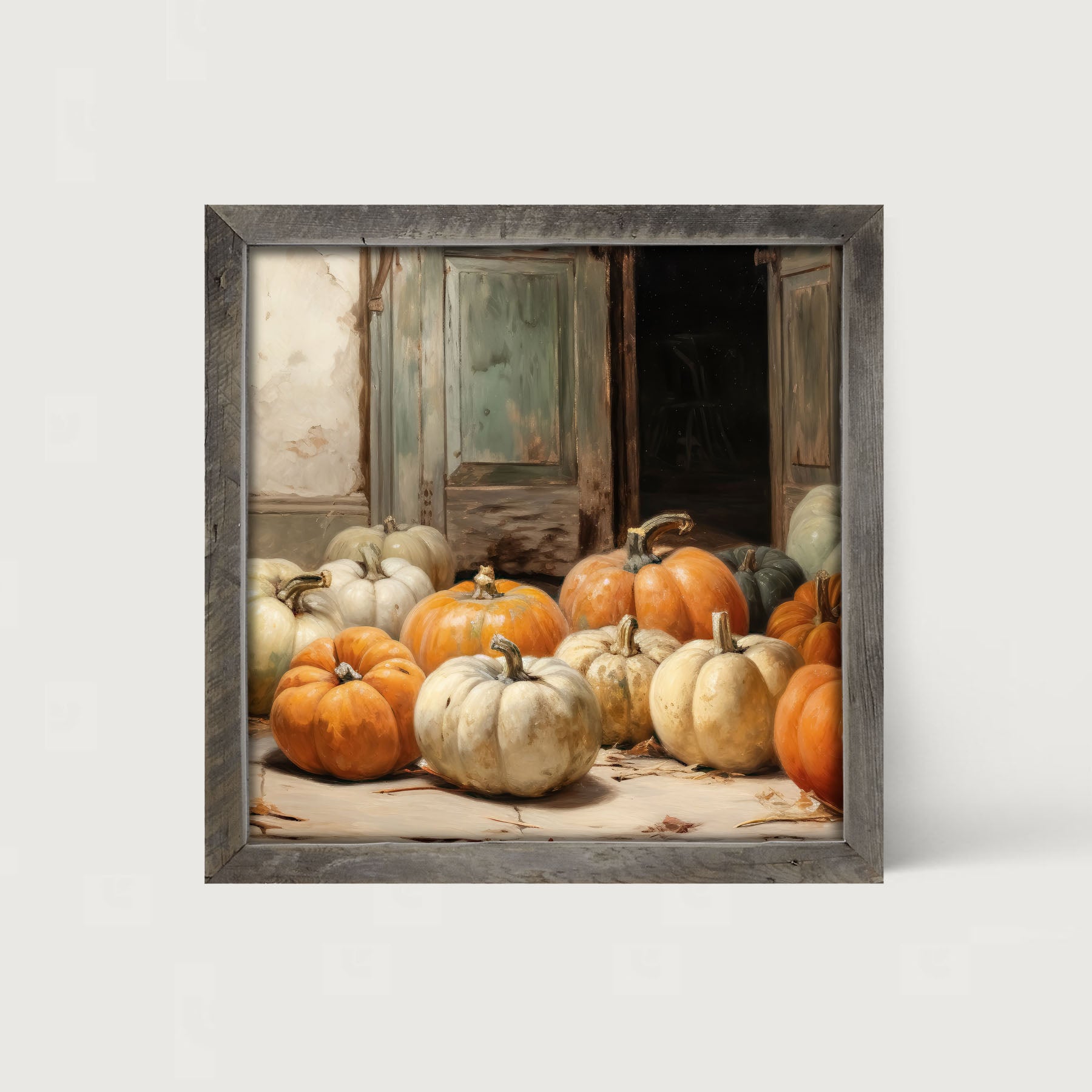 Pumpkins in a doorway - Framed art