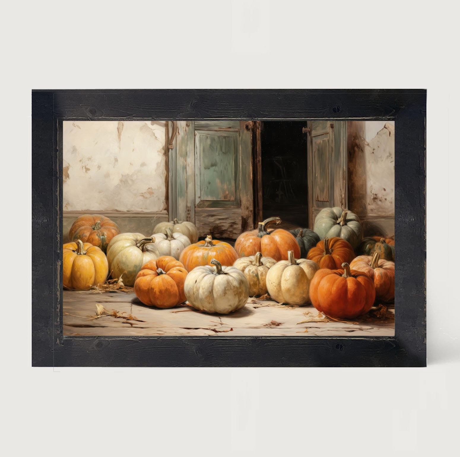 Pumpkins in a doorway - Framed art