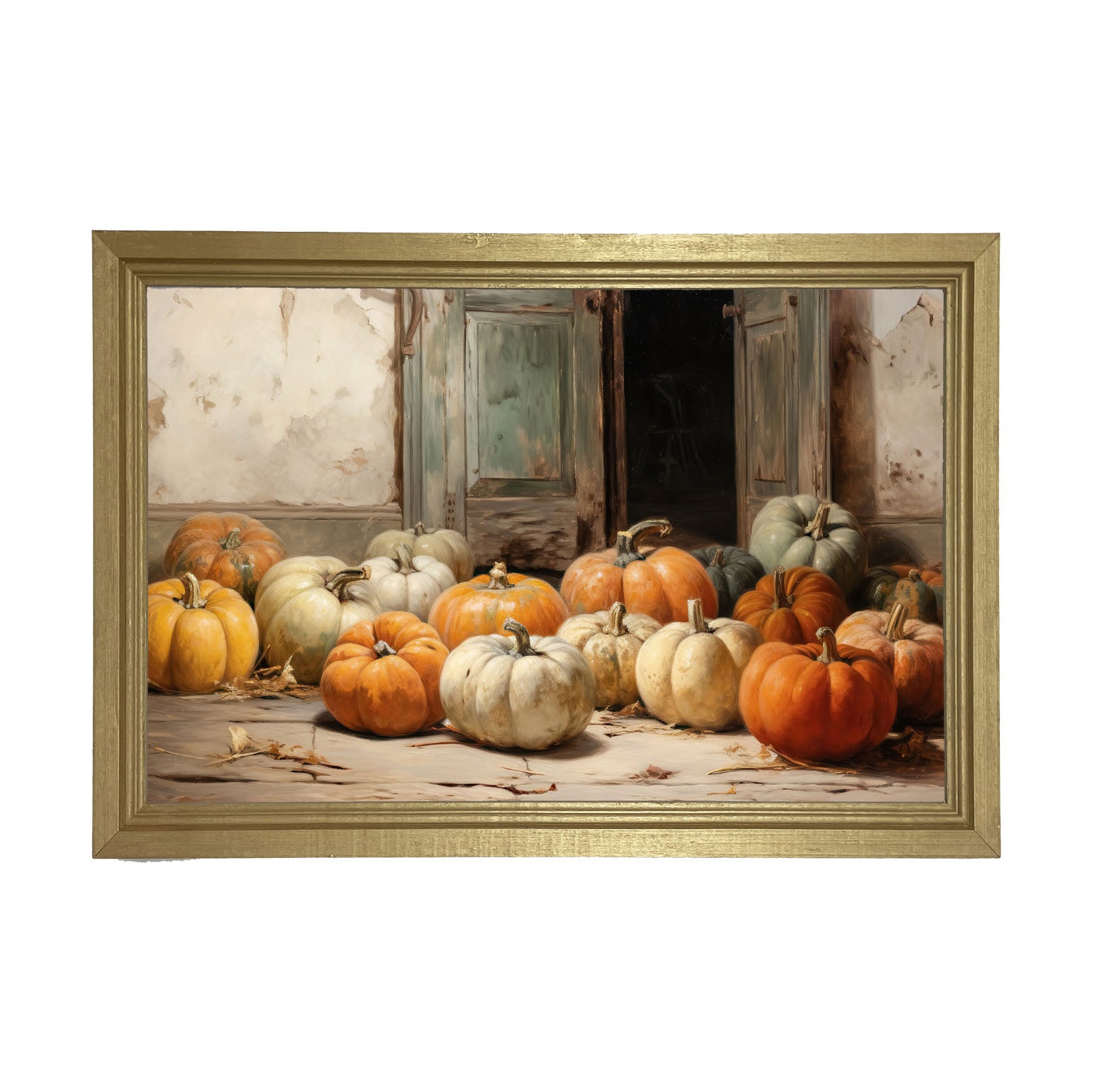 Pumpkins in a doorway - Framed art