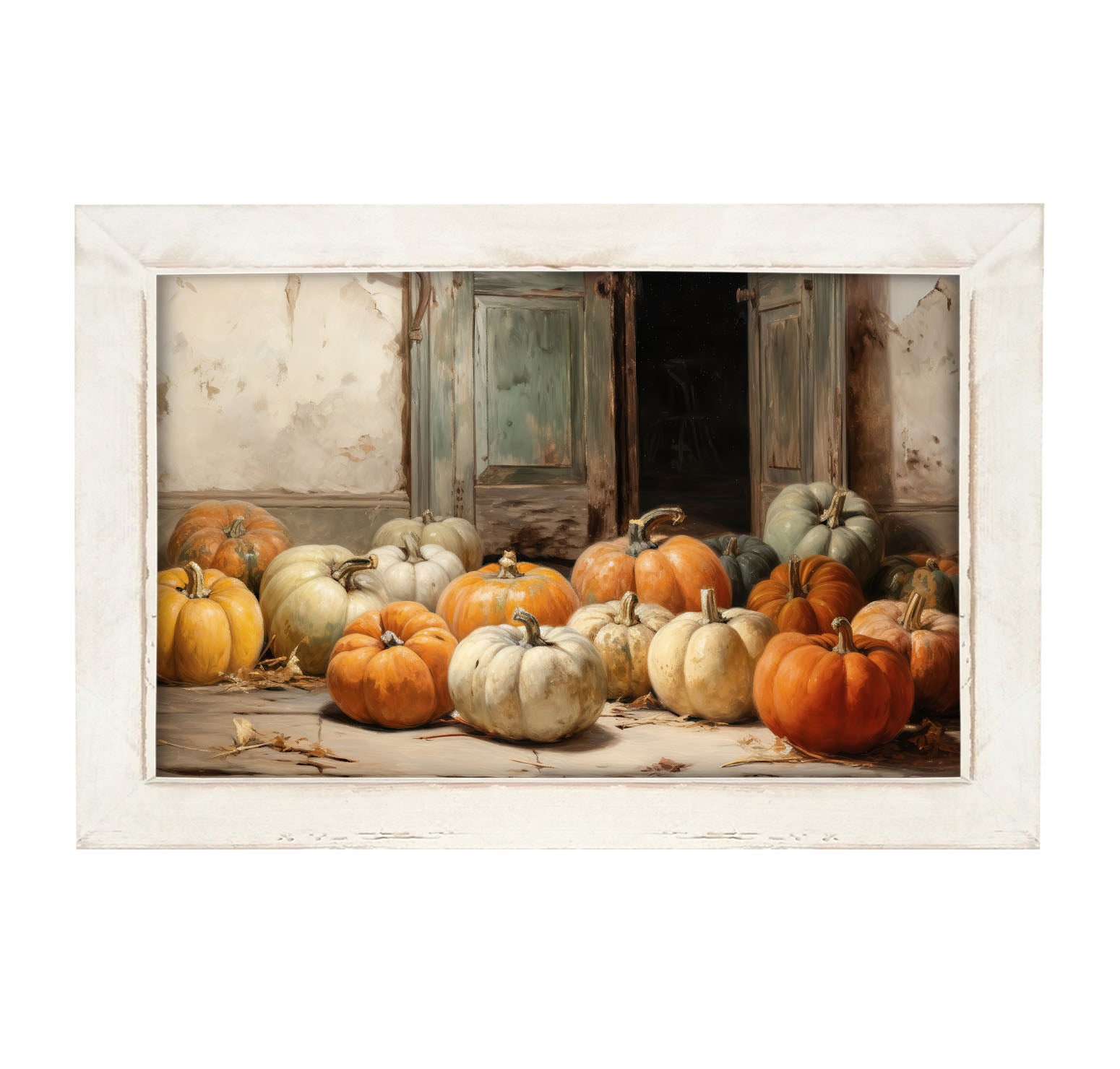 Pumpkins in a doorway - Framed art