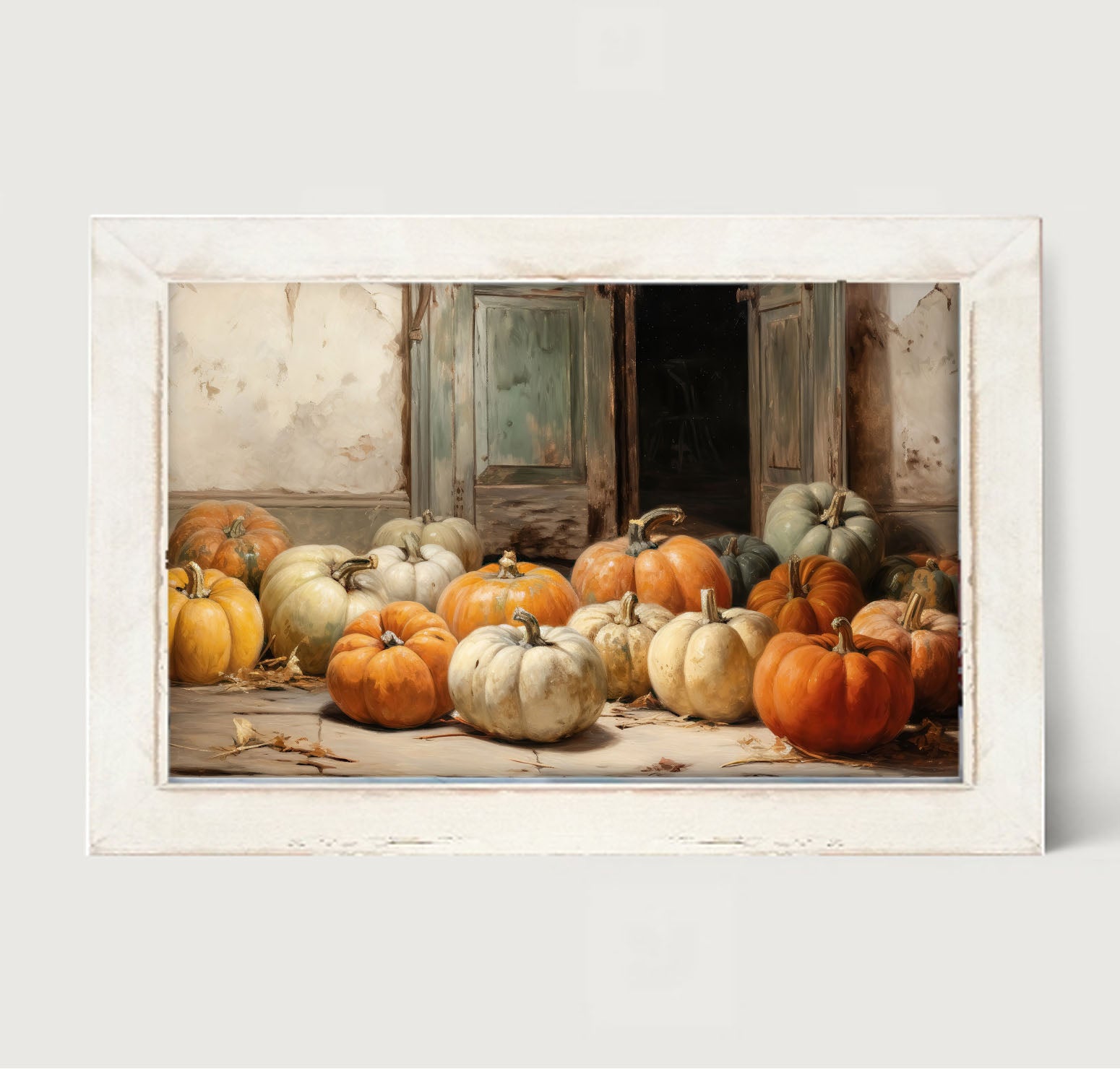 Pumpkins in a doorway - Framed art