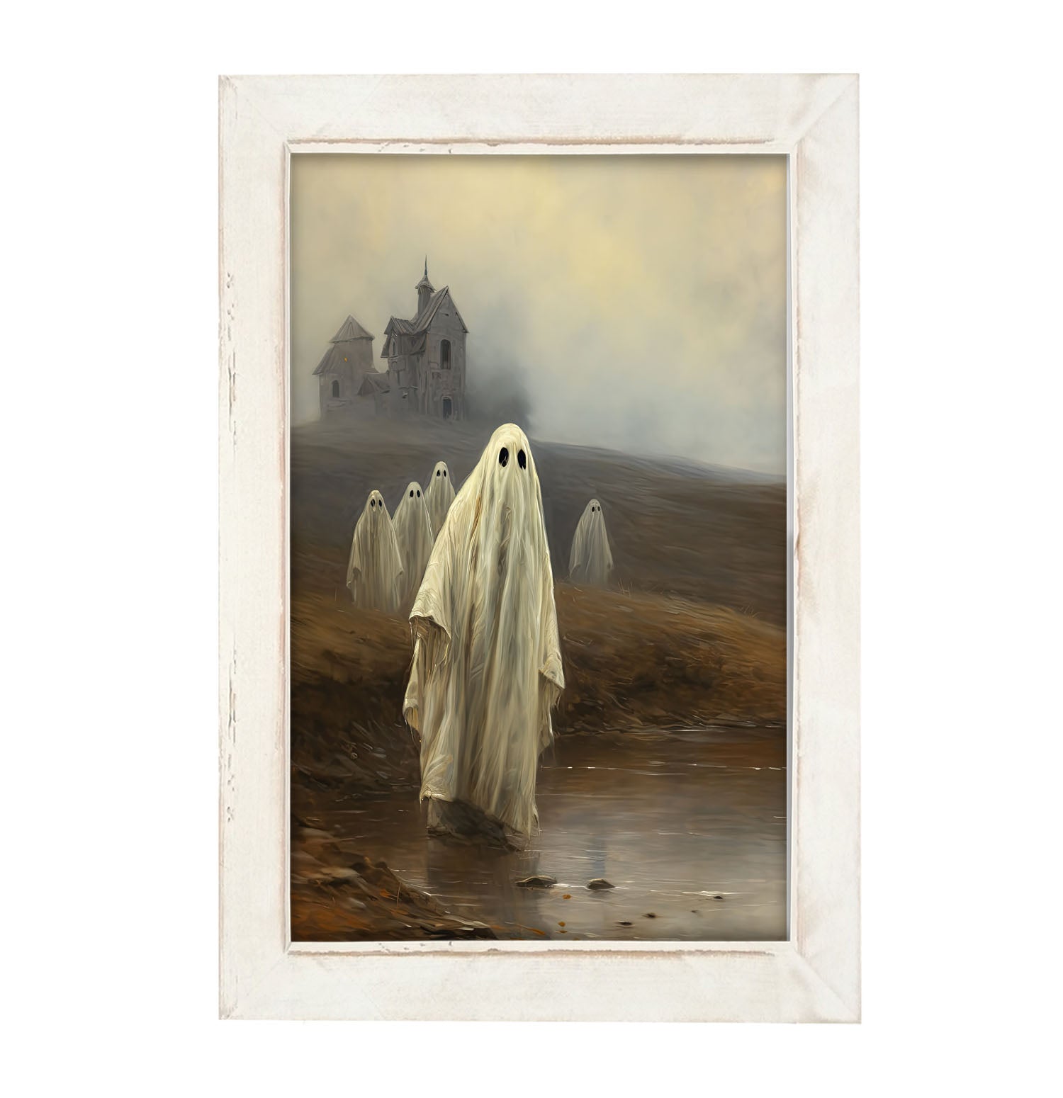Ghosts in front of old house - Framed art