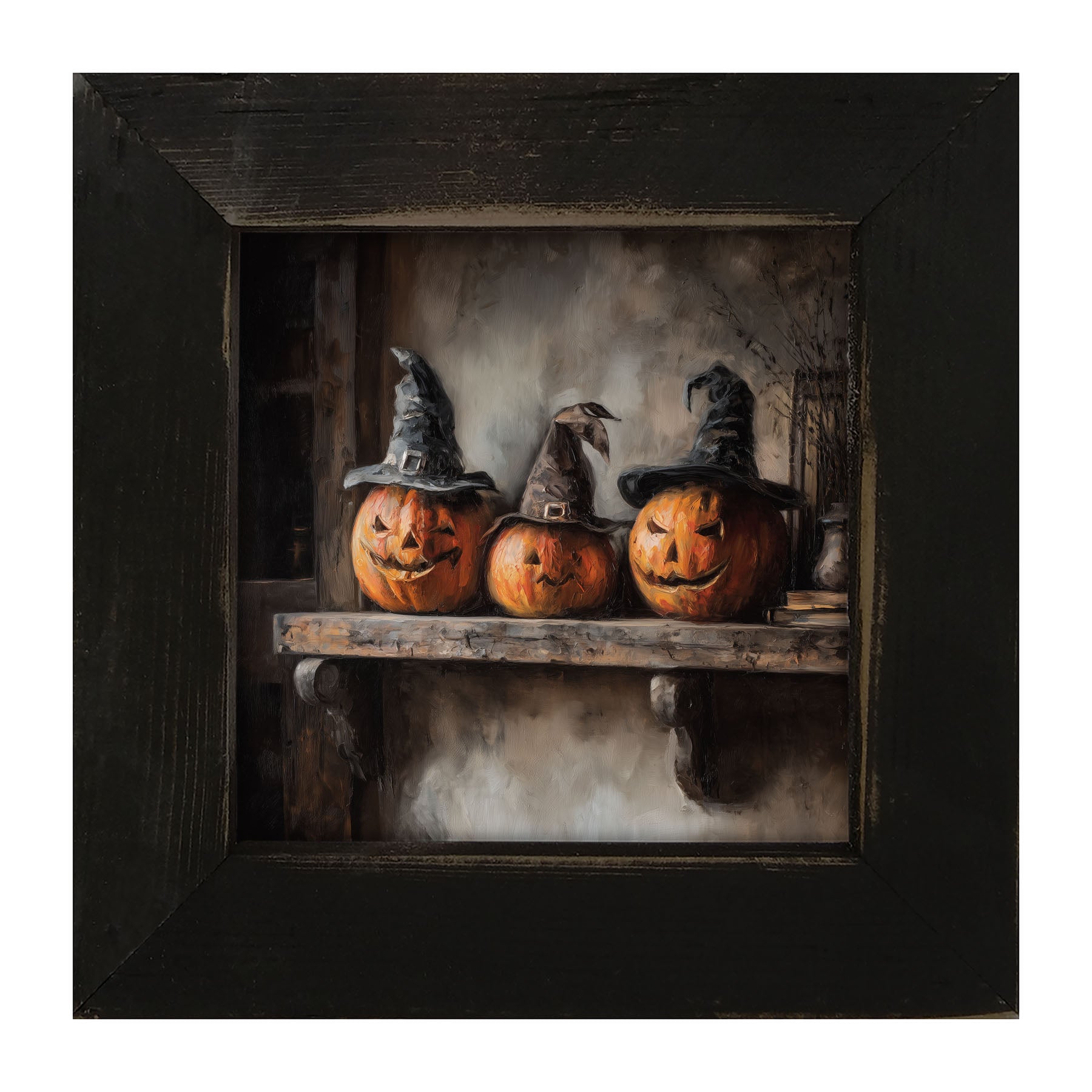 Trio of Jack-o-Lanterns in Witch Hats - Framed Art
