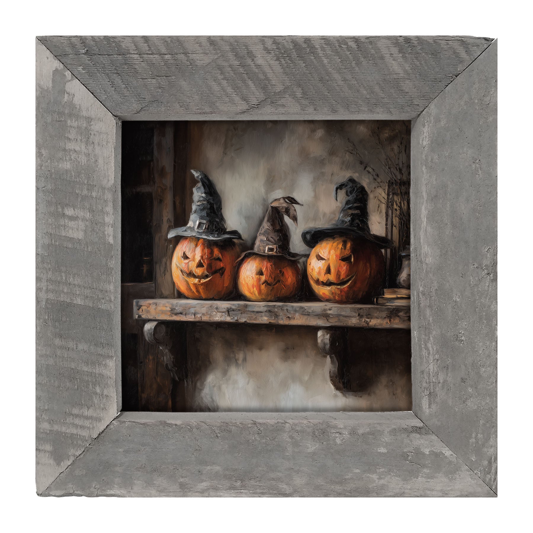Trio of Jack-o-Lanterns in Witch Hats - Framed Art