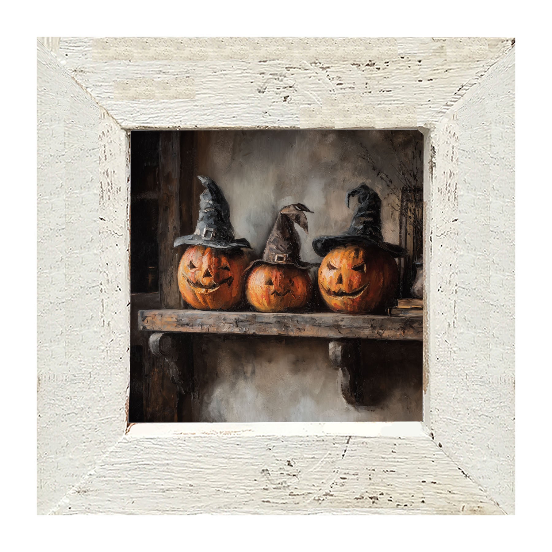 Trio of Jack-o-Lanterns in Witch Hats - Framed Art