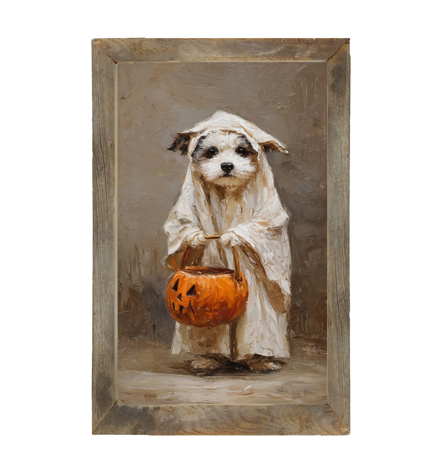 Trick or Treating Pets - Dog as a Ghost - Framed Art