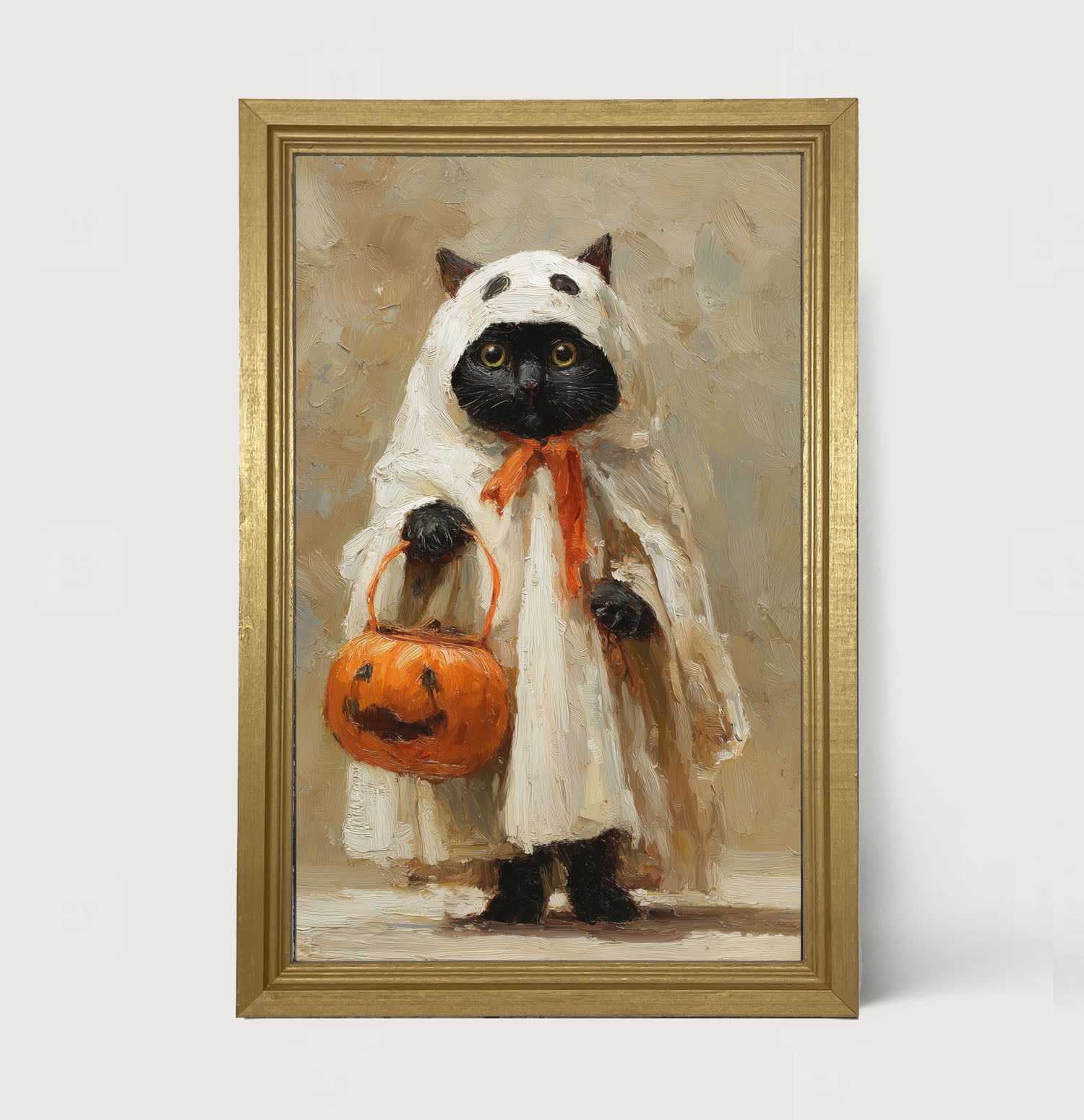 Trick or Treating Pets - Cat as a Ghost - Framed Art