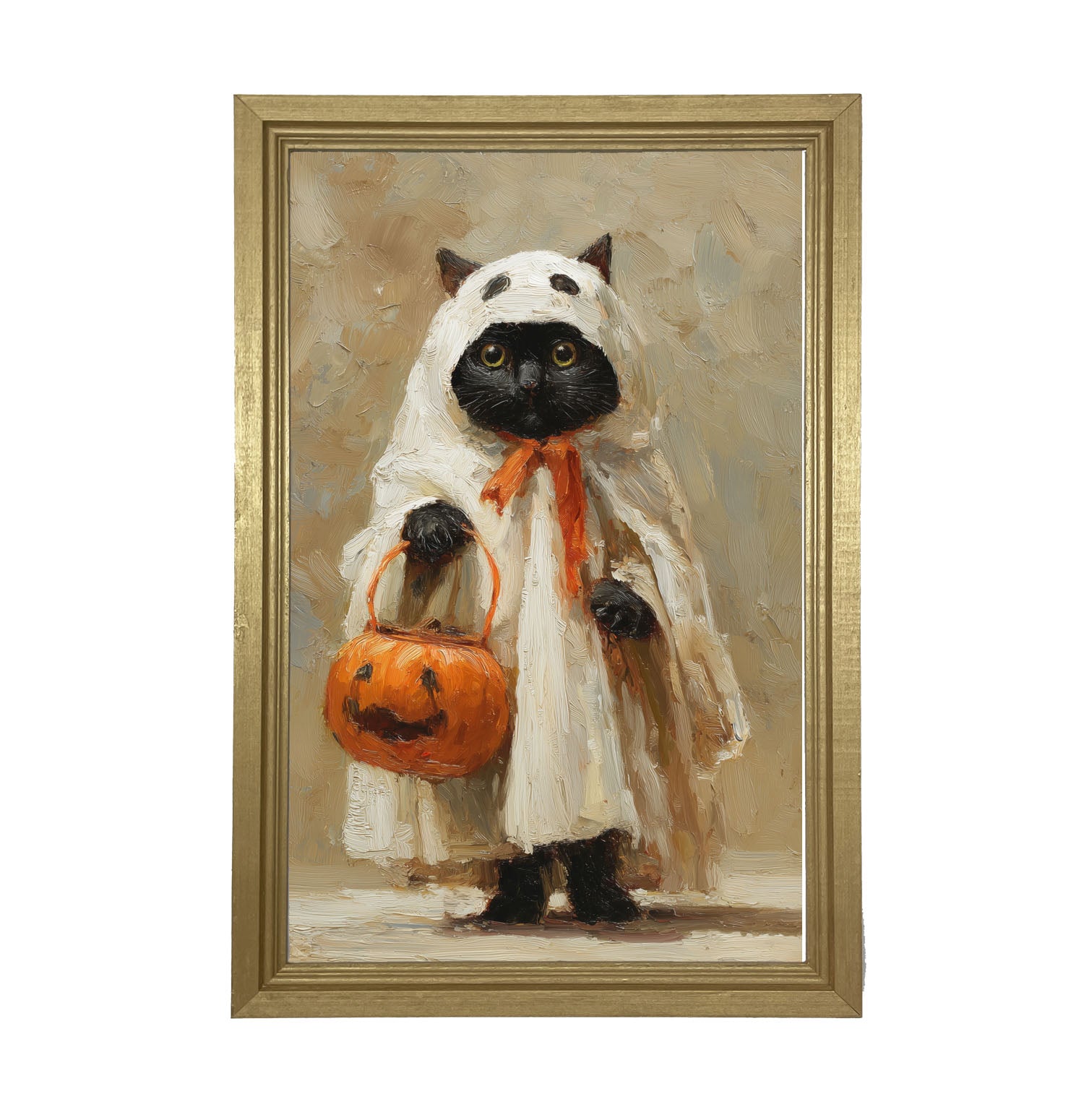Trick or Treating Pets - Cat as a Ghost - Framed Art