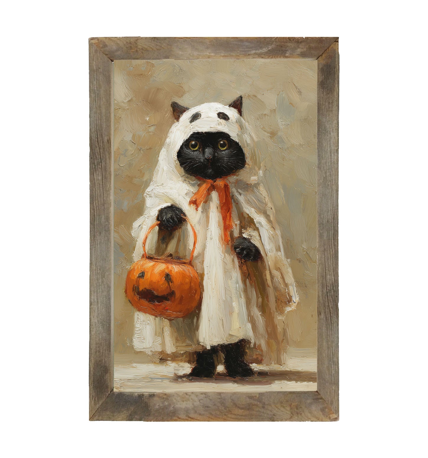 Trick or Treating Pets - Cat as a Ghost - Framed Art