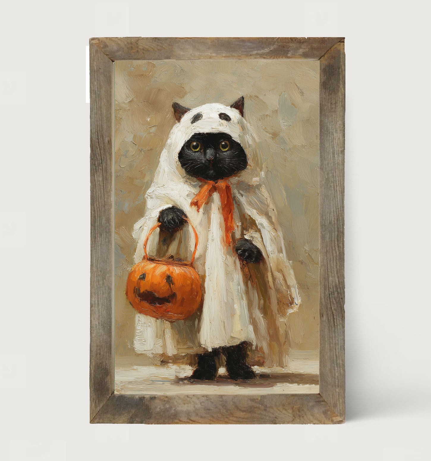 Trick or Treating Pets - Cat as a Ghost - Framed Art