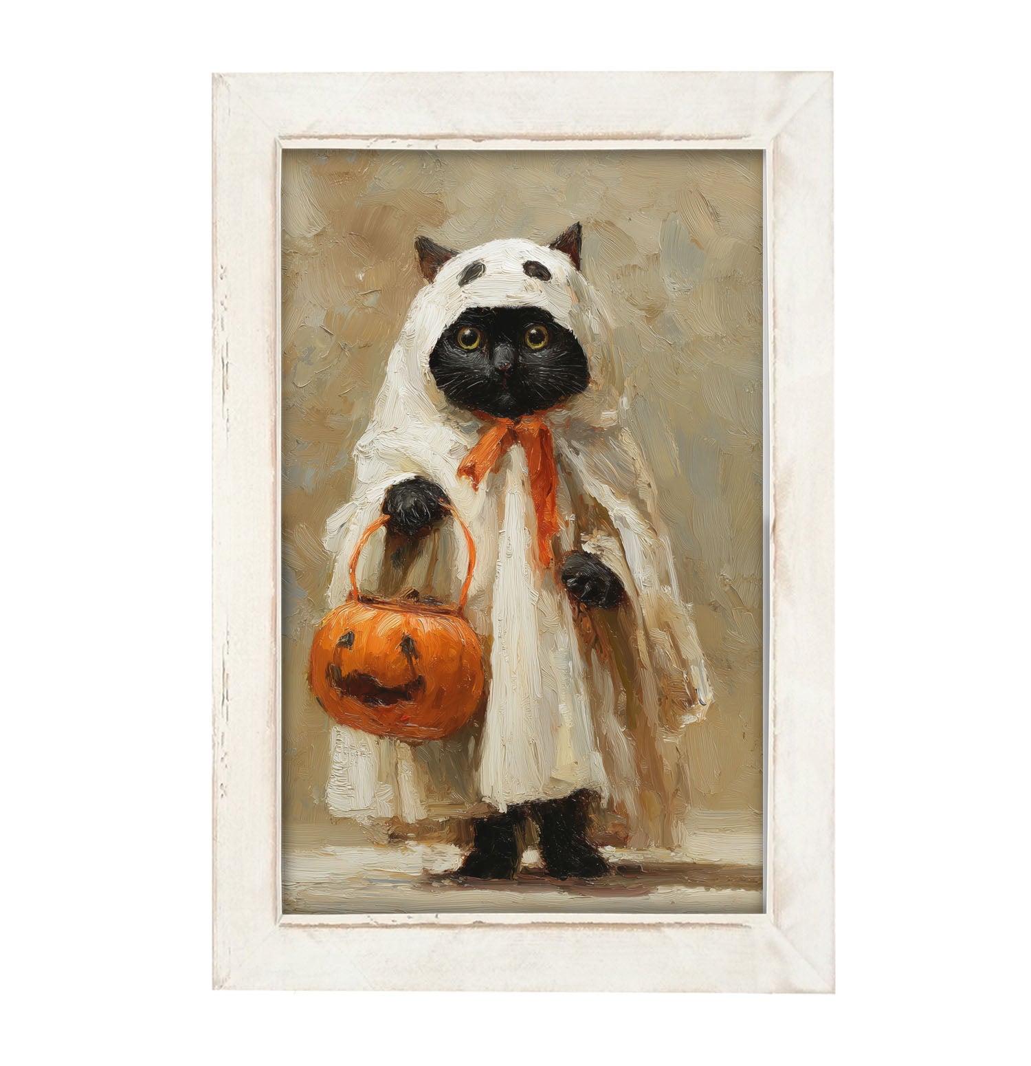 Trick or Treating Pets - Cat as a Ghost - Framed Art