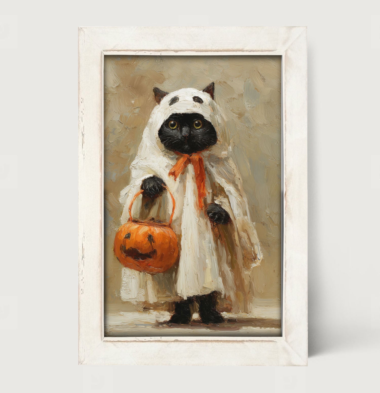 Trick or Treating Pets - Cat as a Ghost - Framed Art