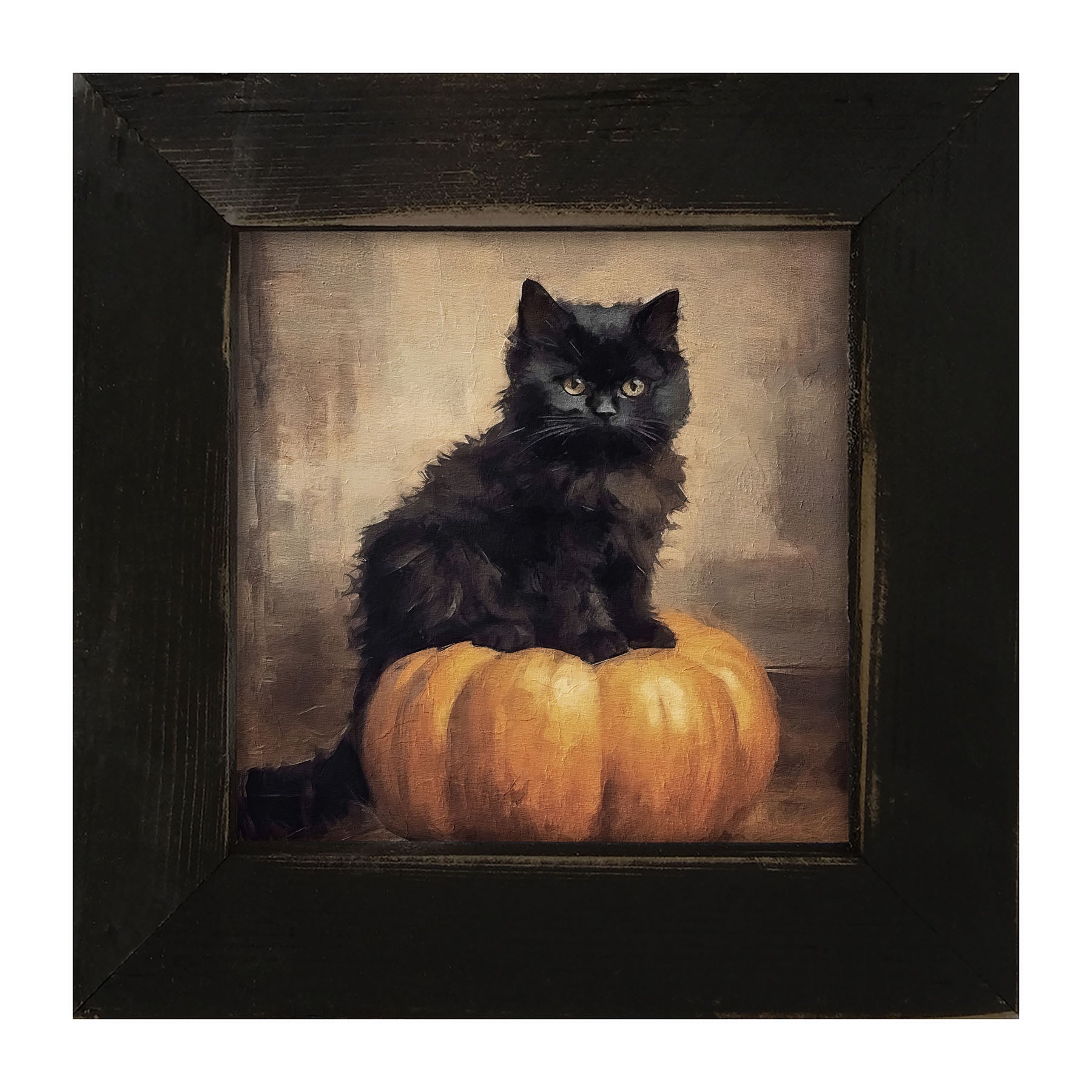 Cat on pumpkin - Framed art