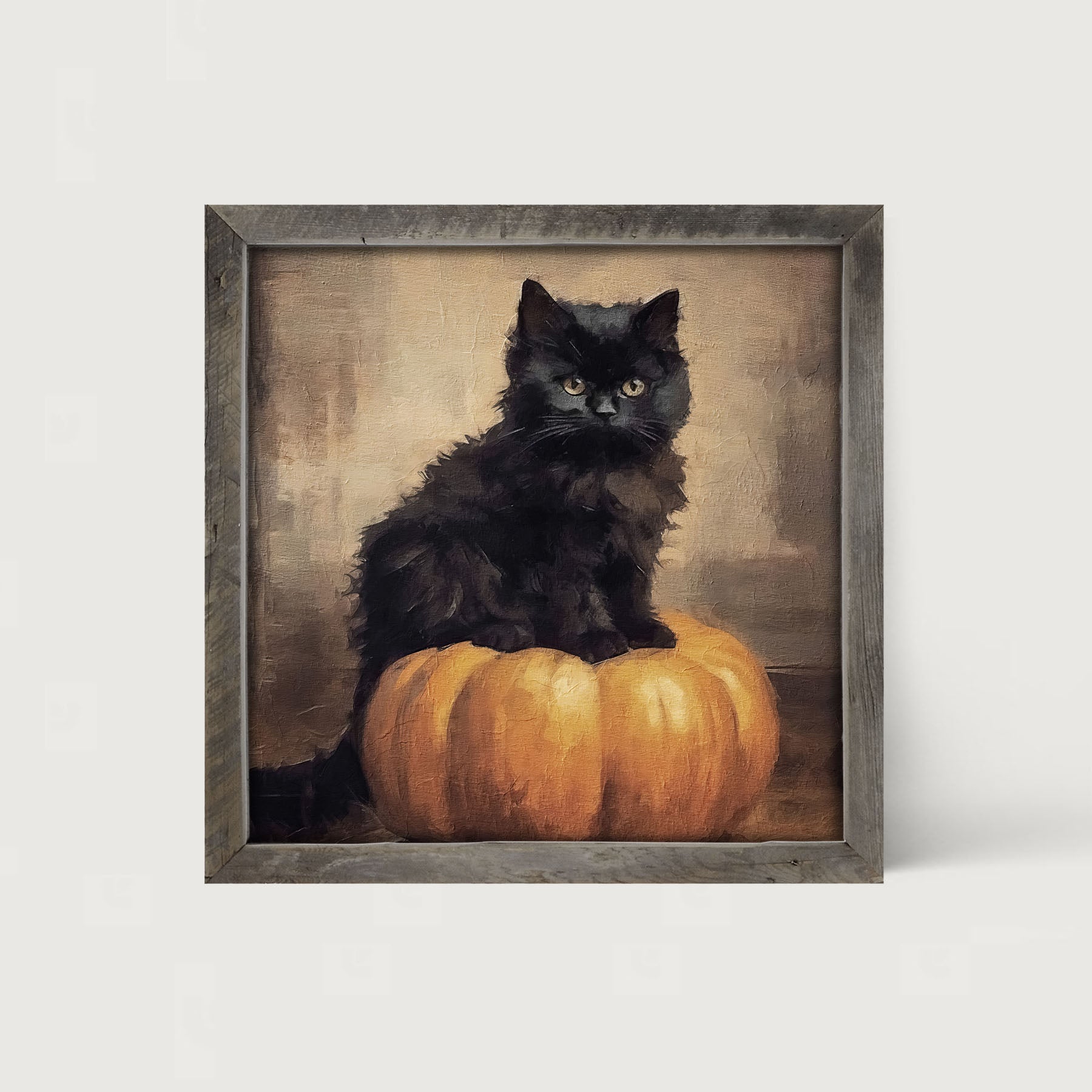 Cat on pumpkin - Framed art