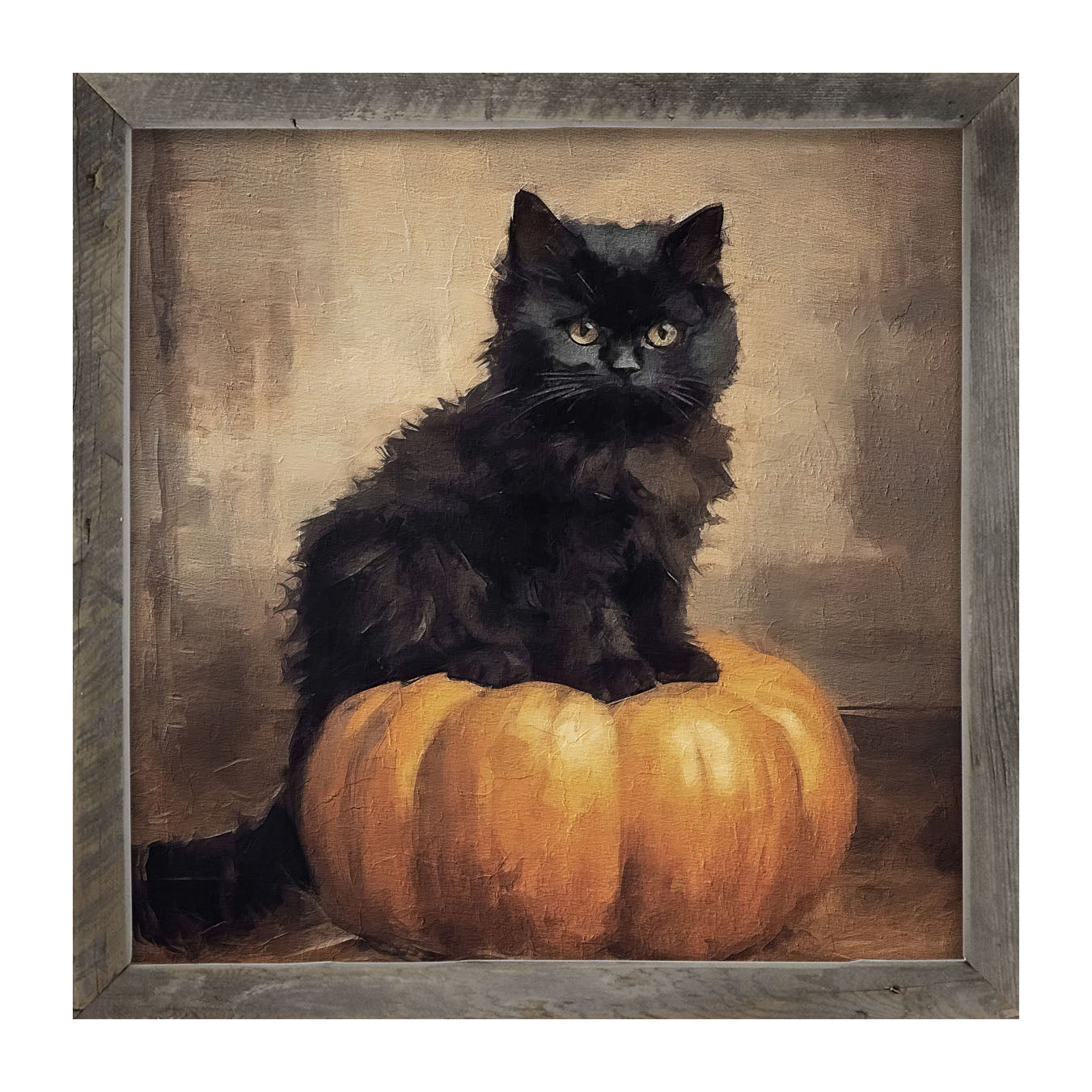 Cat on pumpkin - Framed art