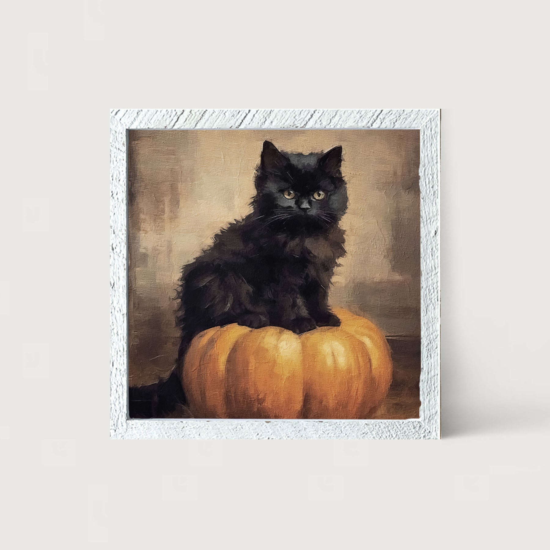 Cat on pumpkin - Framed art
