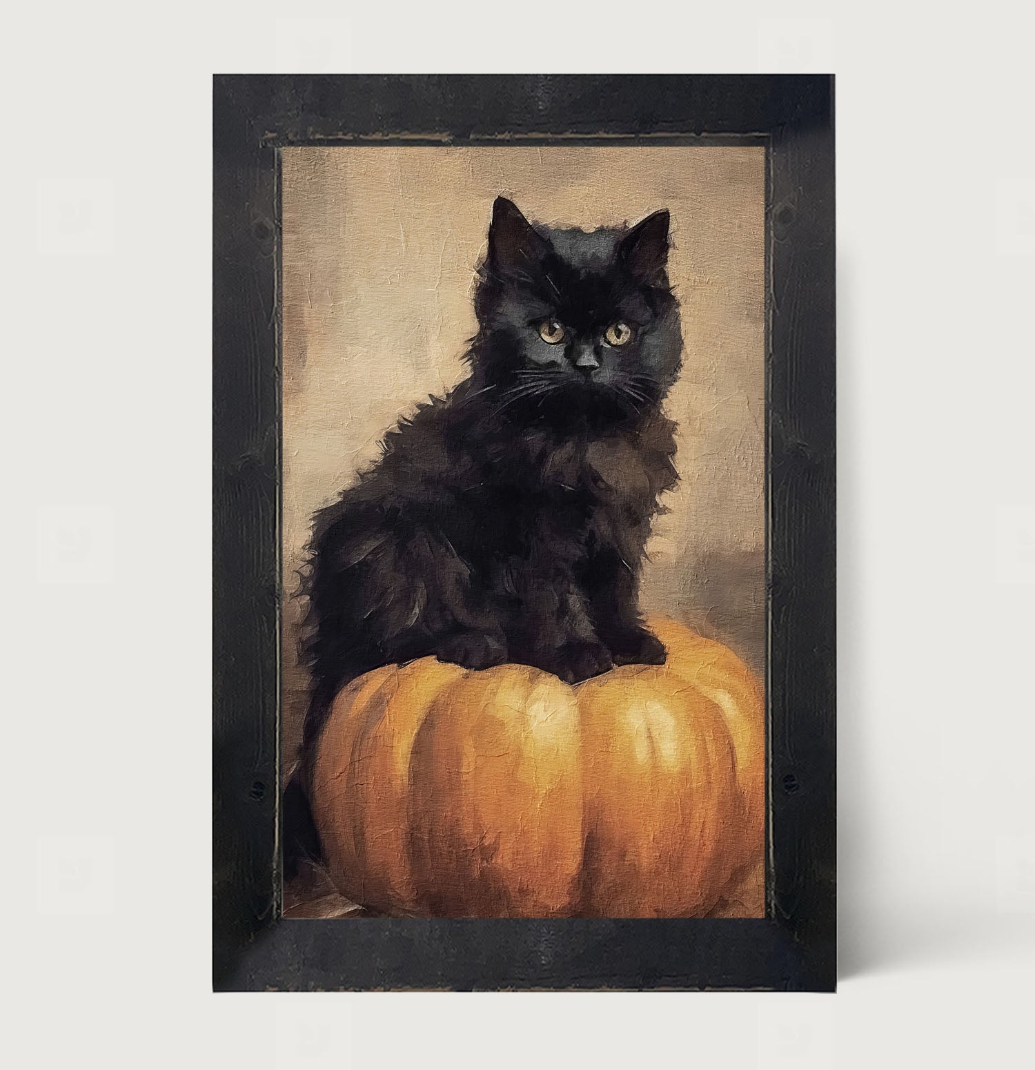 Cat on pumpkin - Framed art