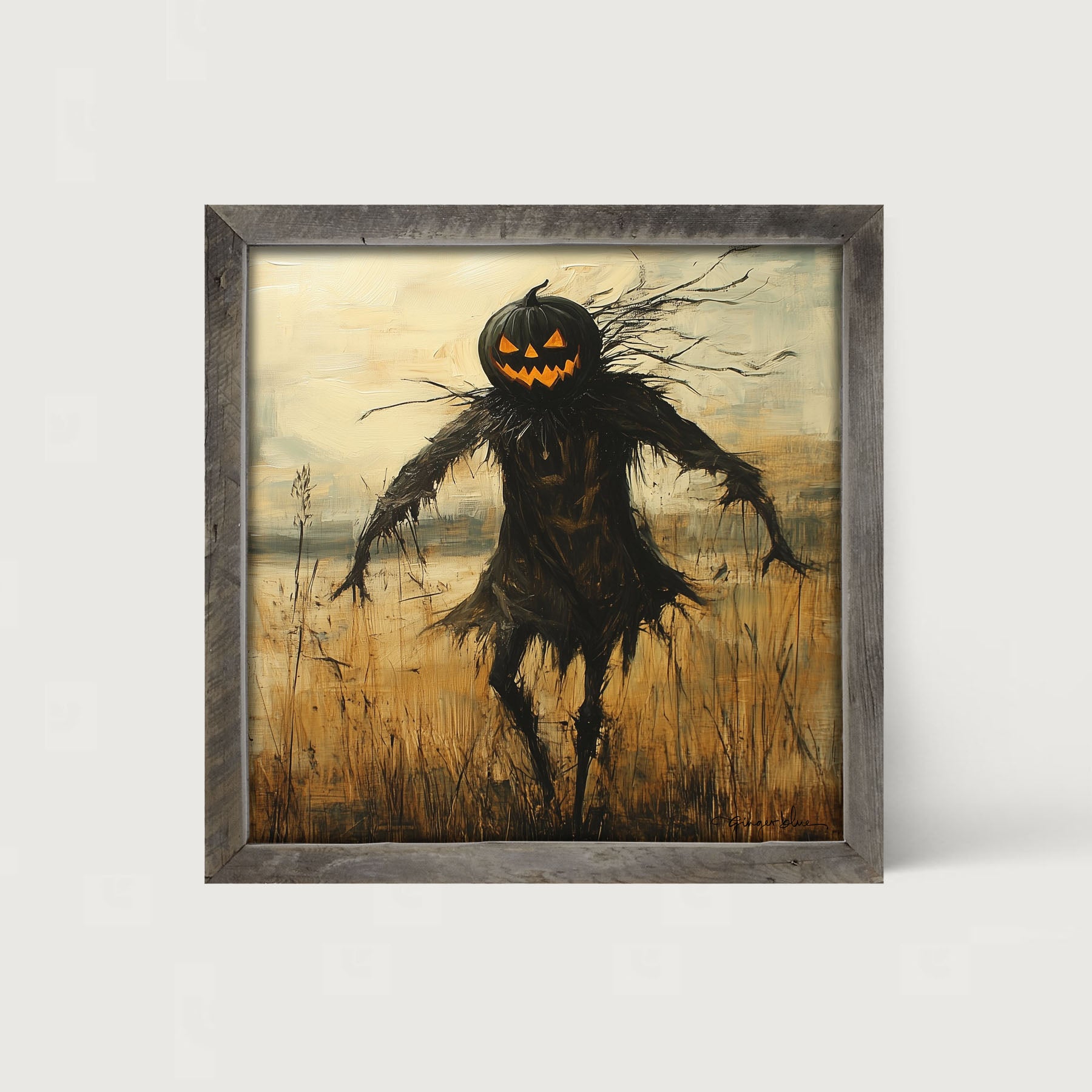Scary Scarecrow in Field - Framed Art