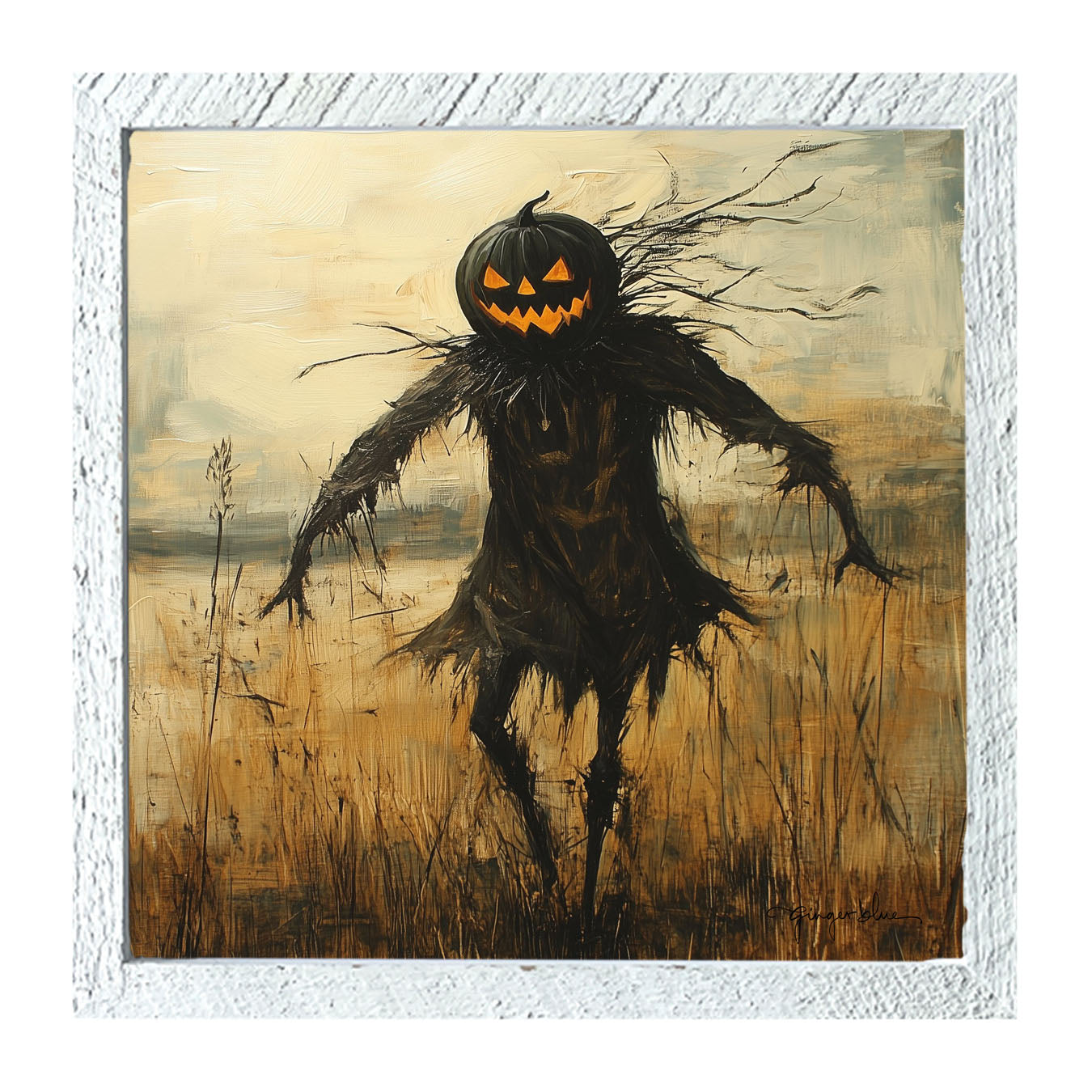 Scary Scarecrow in Field - Framed Art