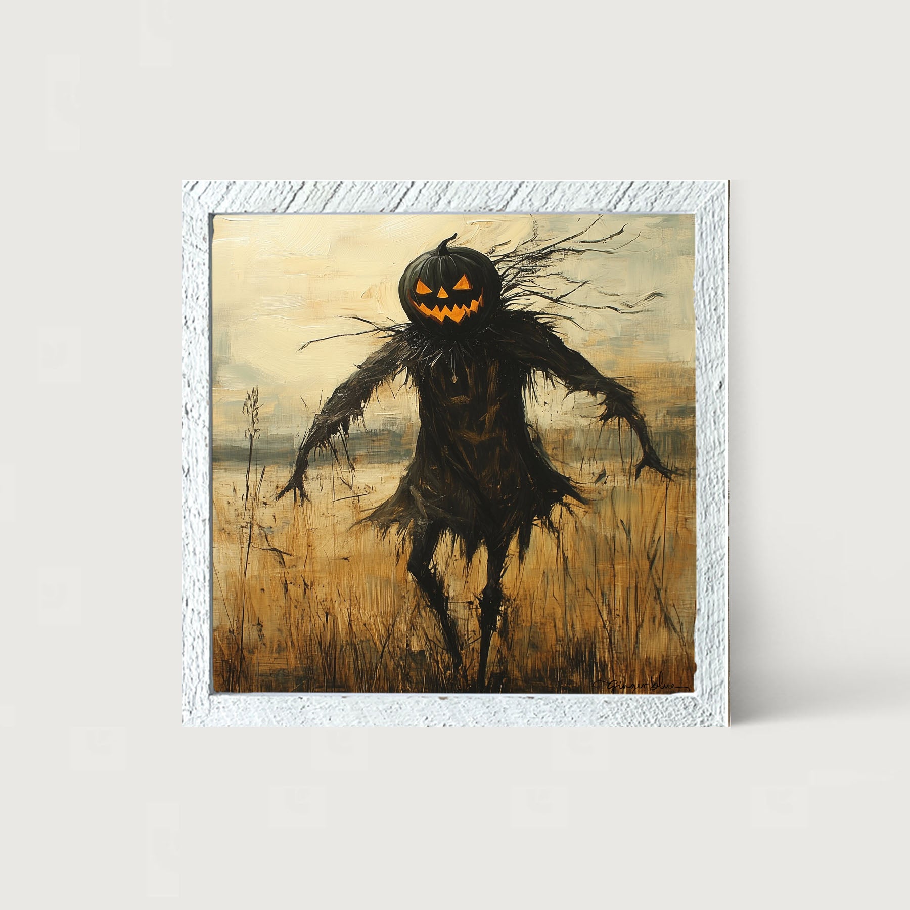Scary Scarecrow in Field - Framed Art