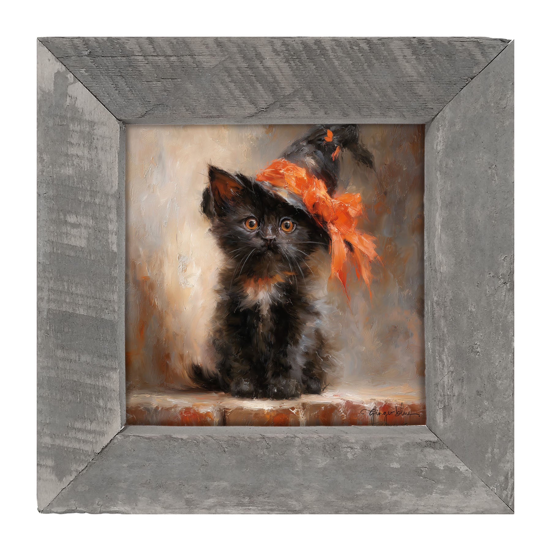 Black Kitten with Witch Hat - Framed Art