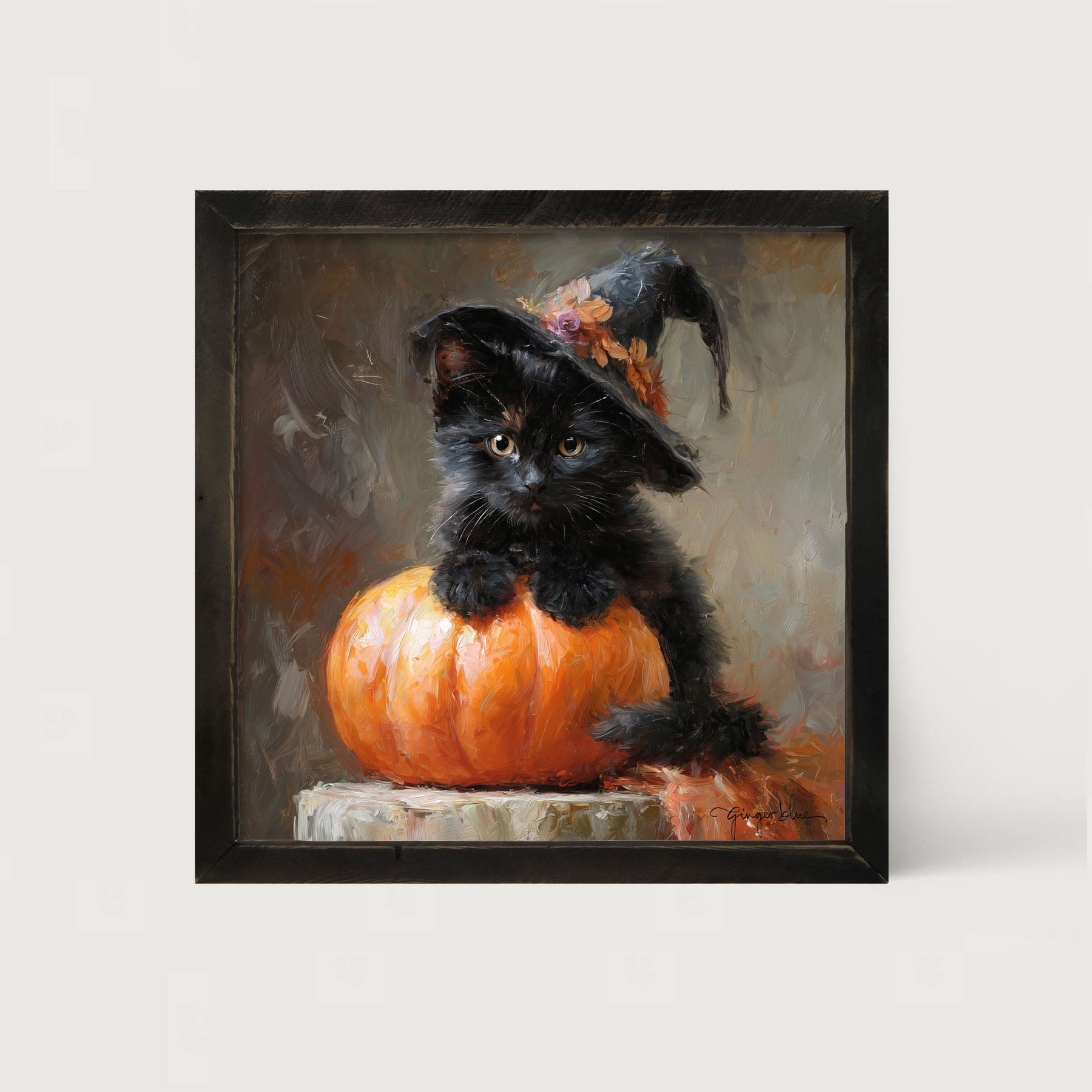 Black Kitten with Pumpkin