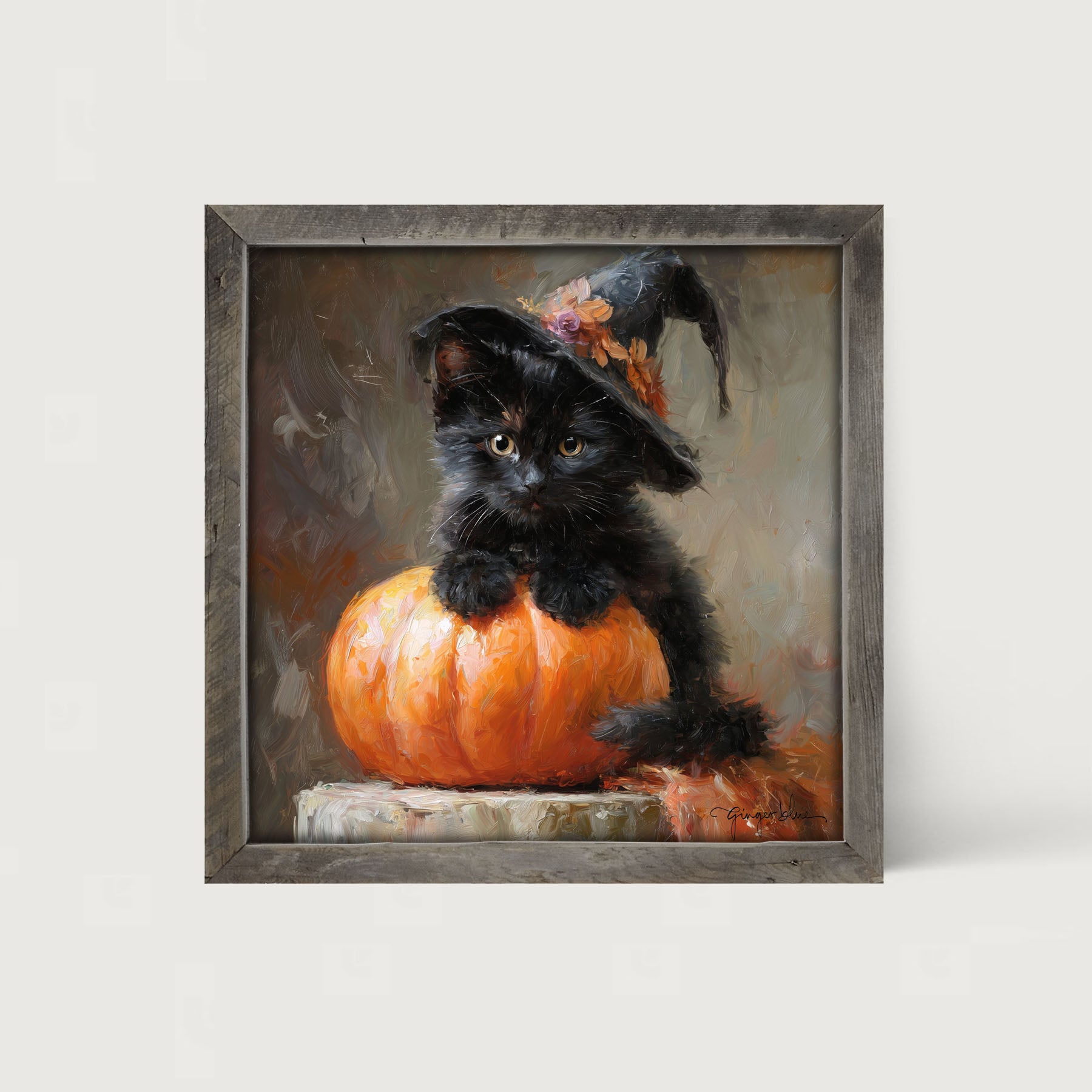 Black Kitten with Pumpkin