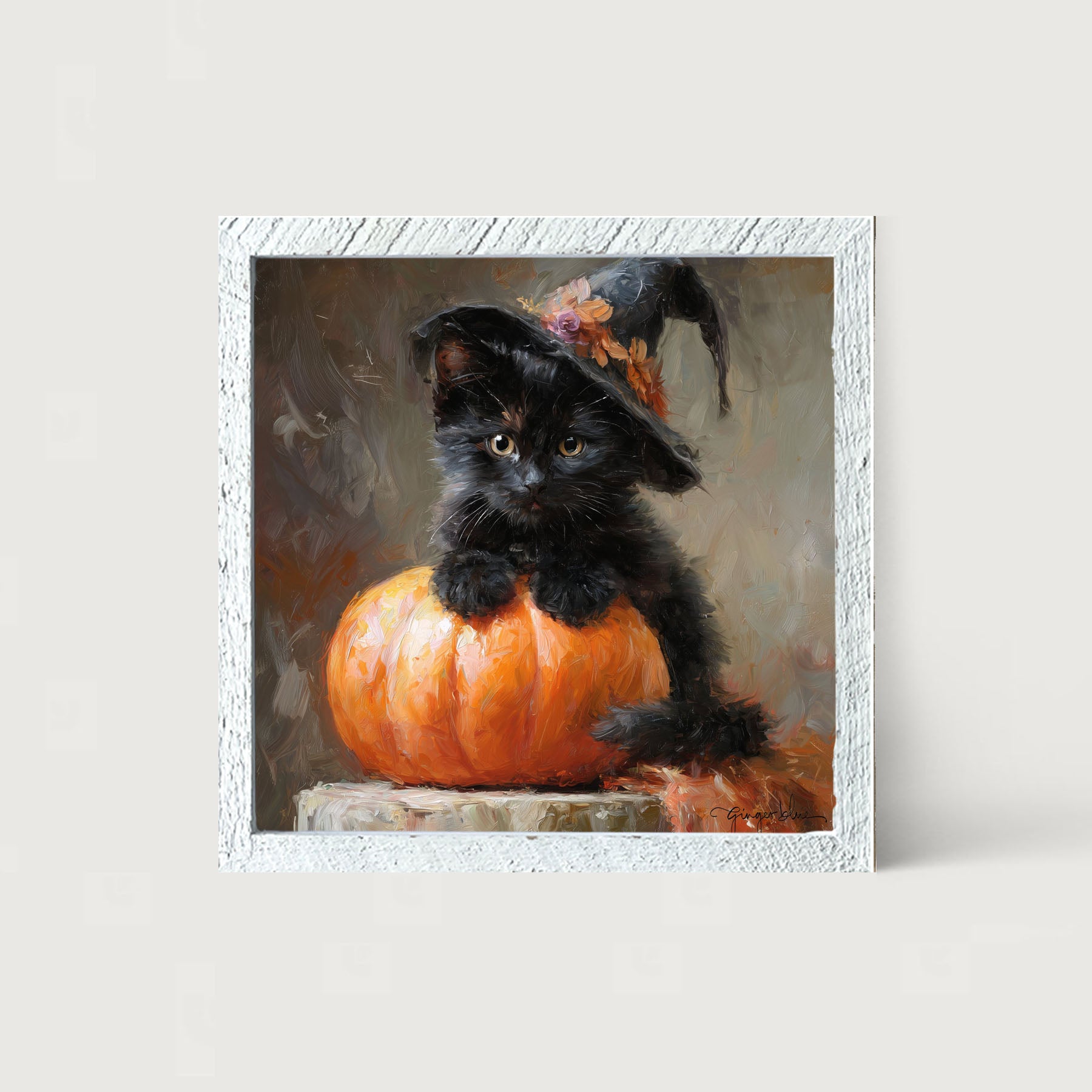 Black Kitten with Pumpkin