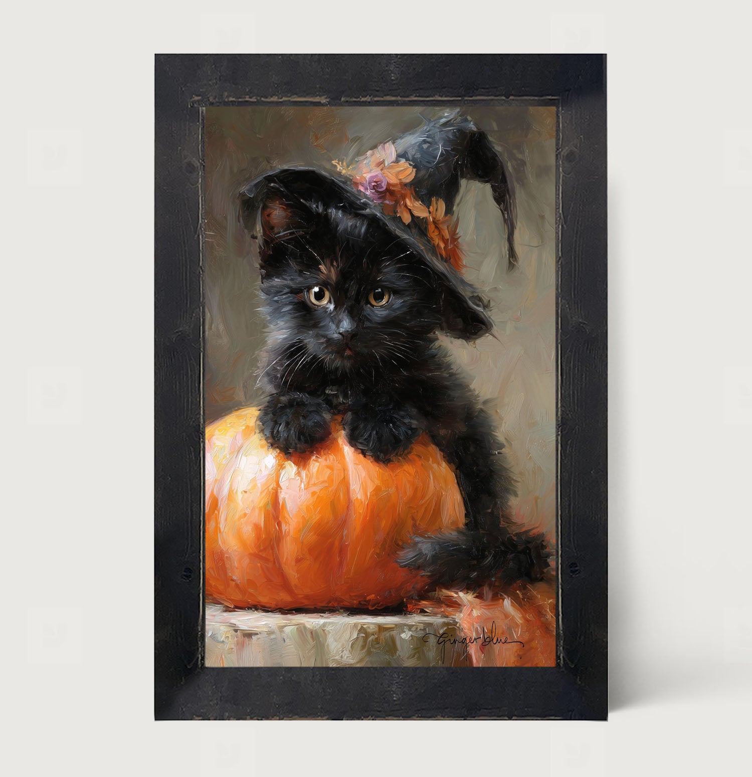Black Kitten with Pumpkin
