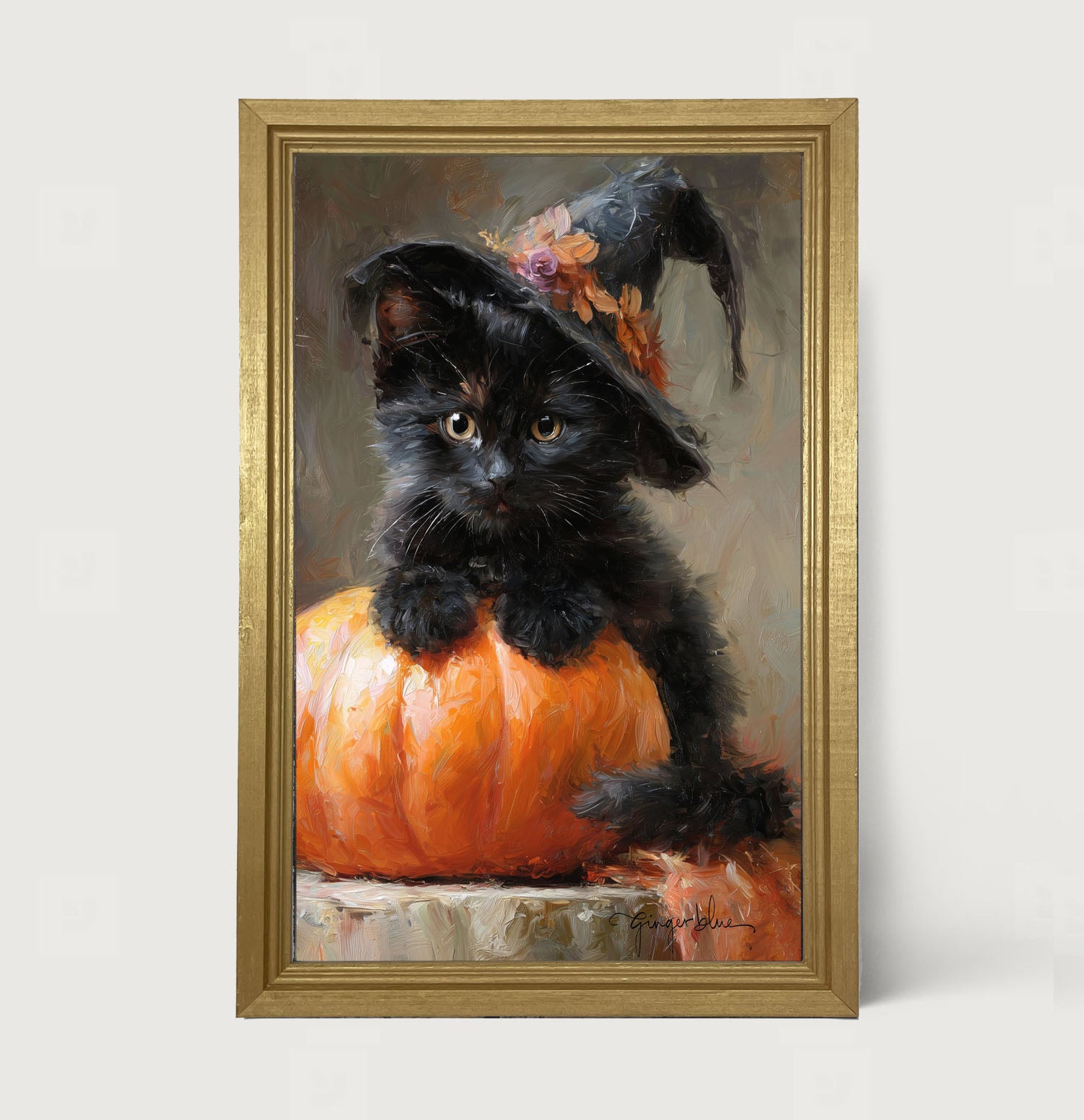 Black Kitten with Pumpkin