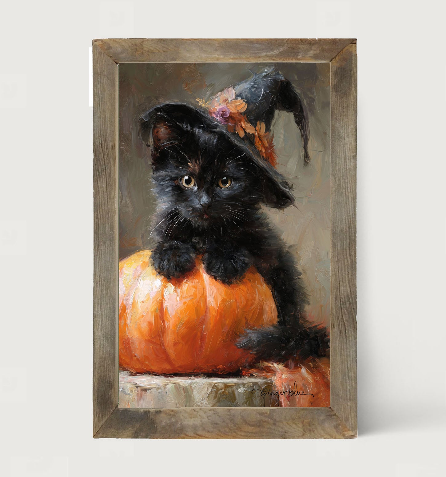 Black Kitten with Pumpkin