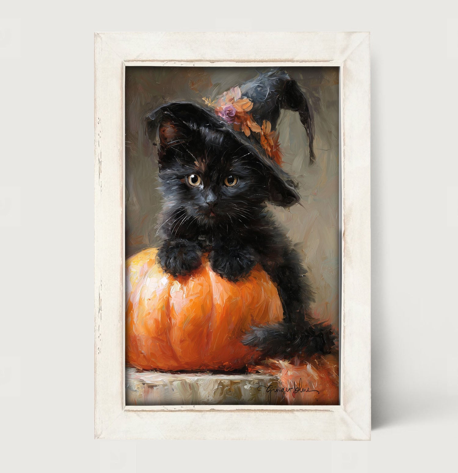 Black Kitten with Pumpkin