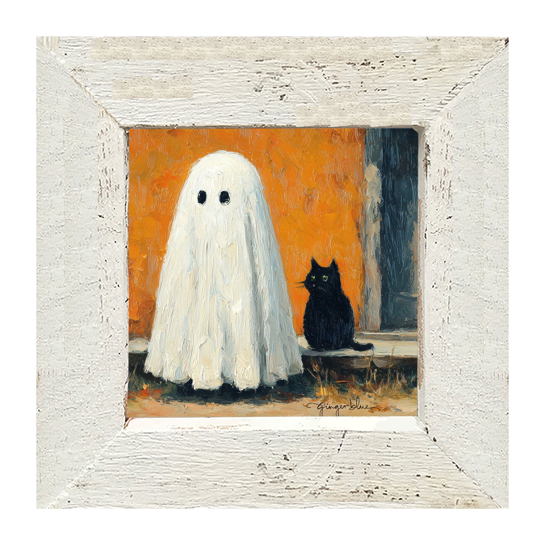 Ghost with Black Cat - Framed Art