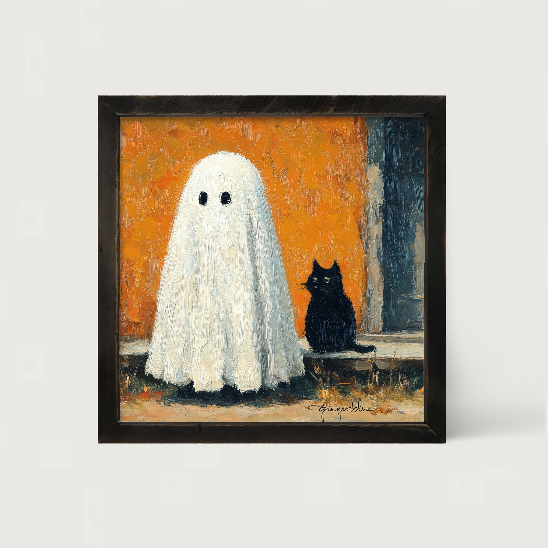 Ghost with Black Cat - Framed Art
