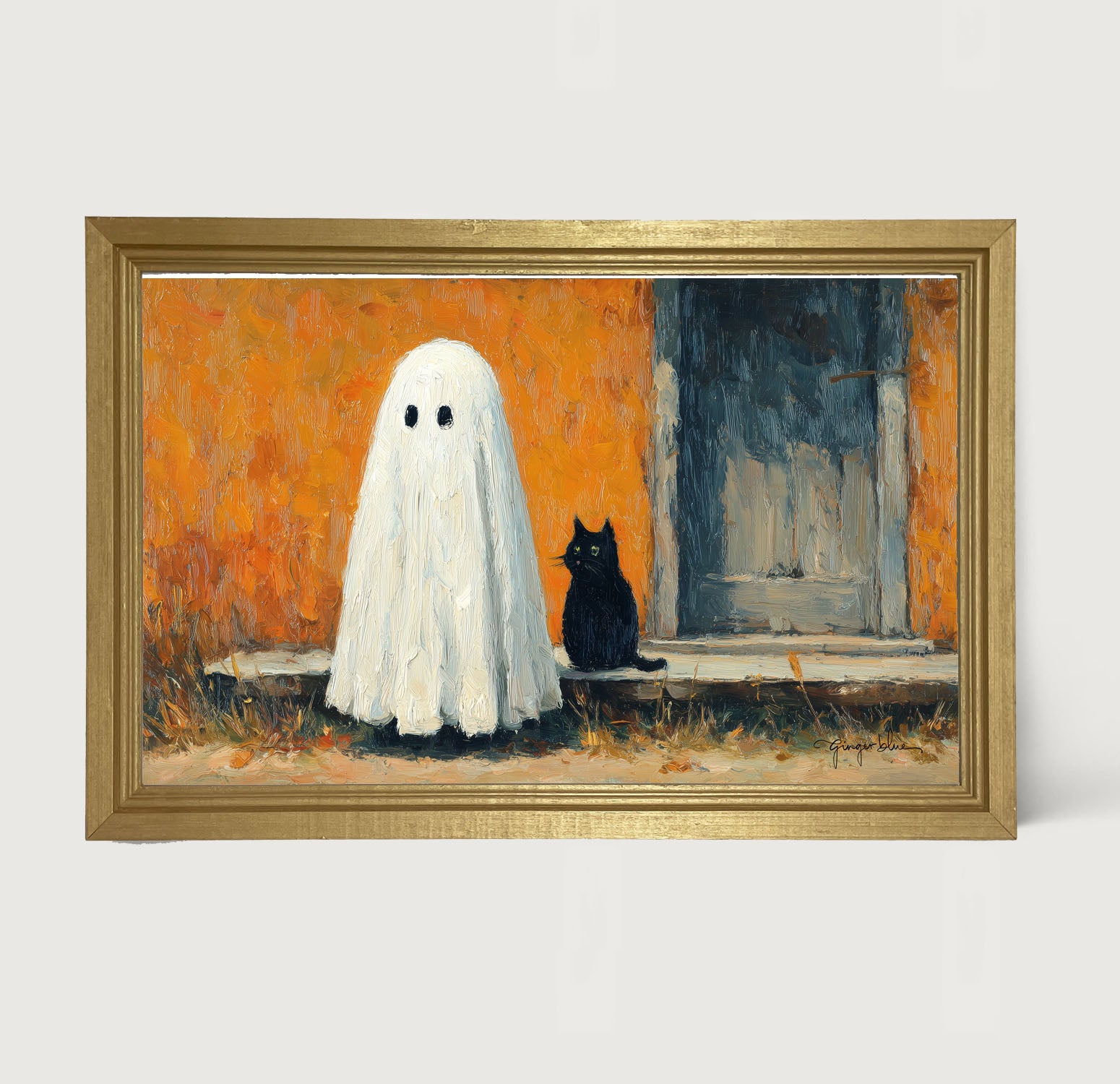 Ghost with Black Cat - Framed Art