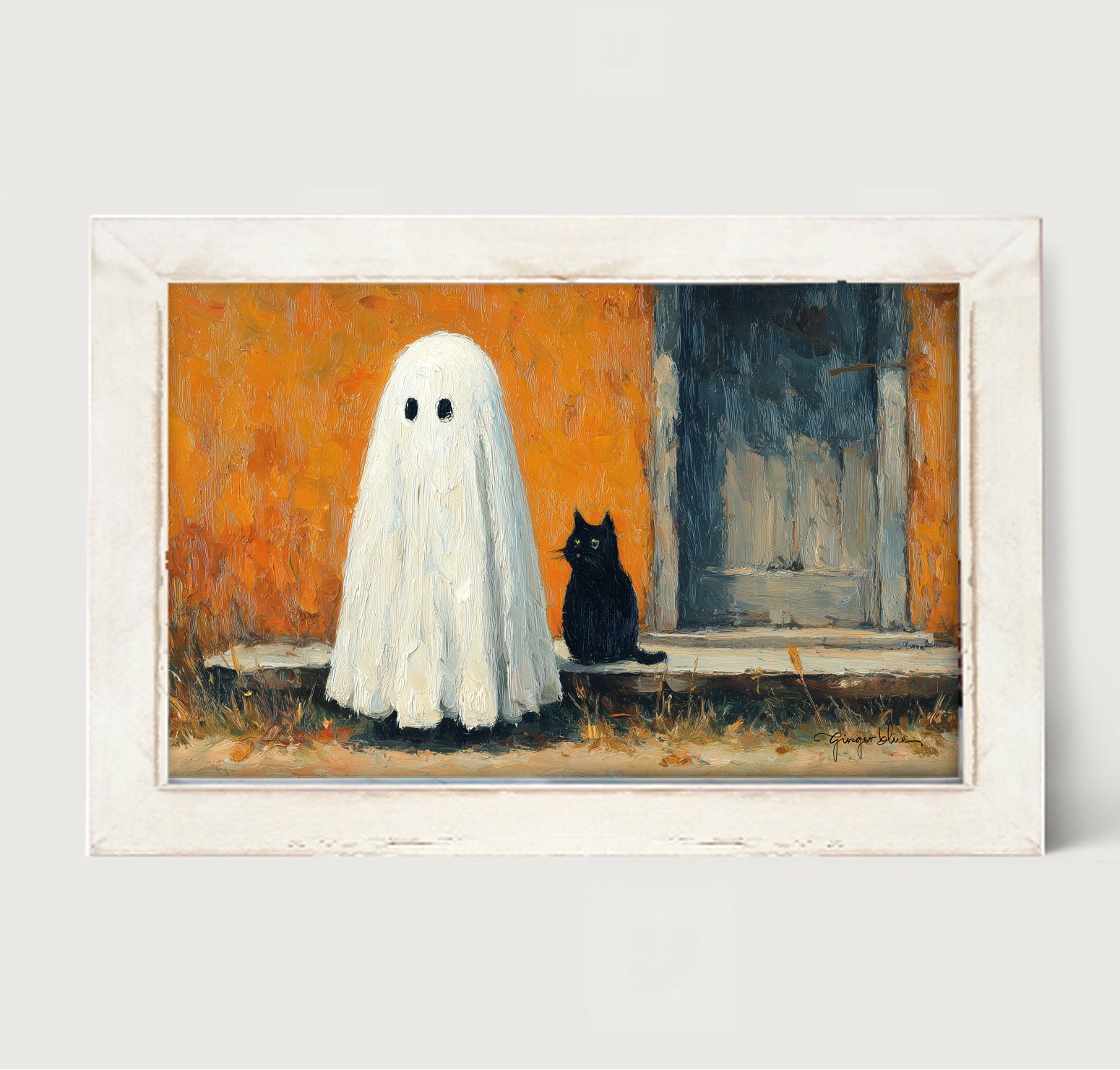 Ghost with Black Cat - Framed Art