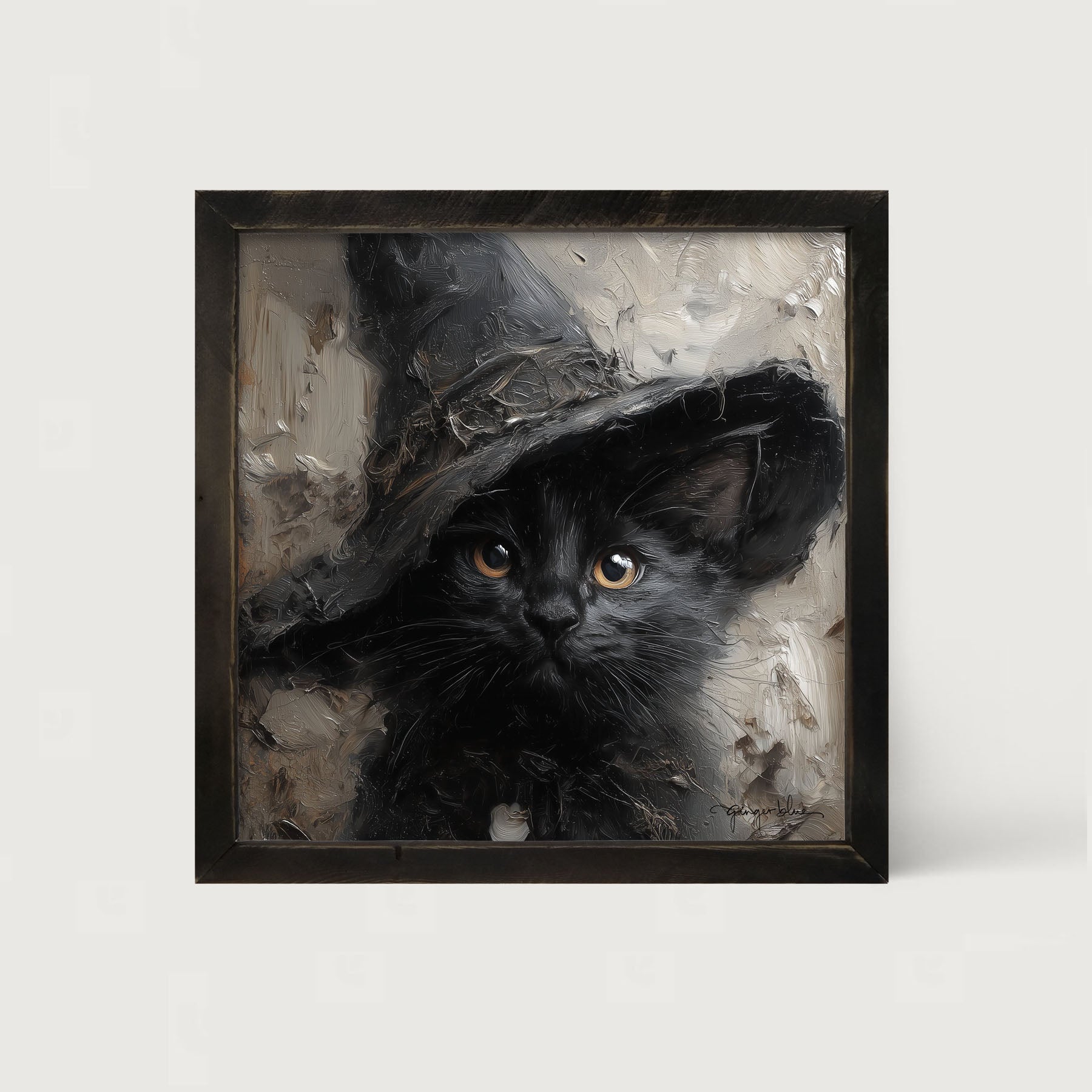 Witch Hat Black Cat - Framed Art