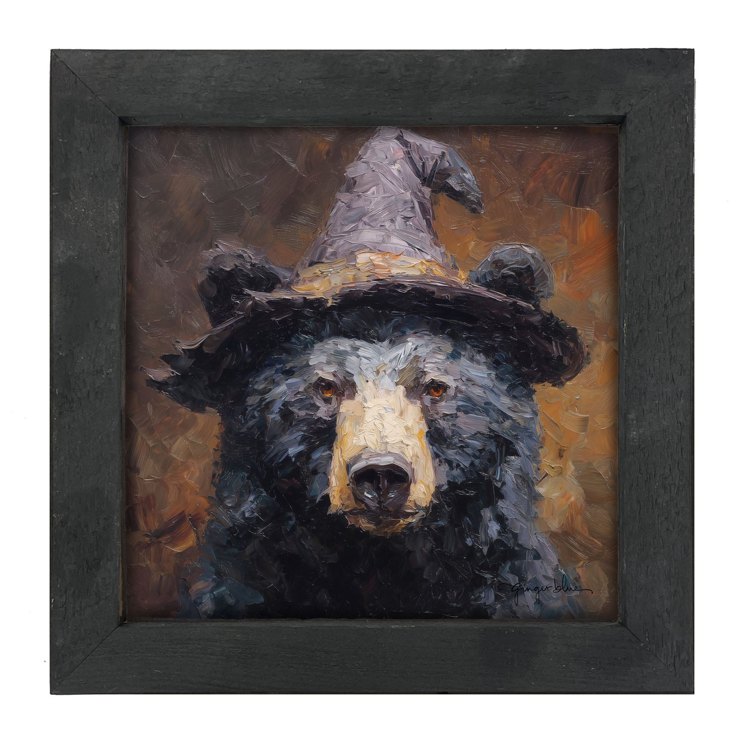 Black Bear with Witch Hat - Framed Art